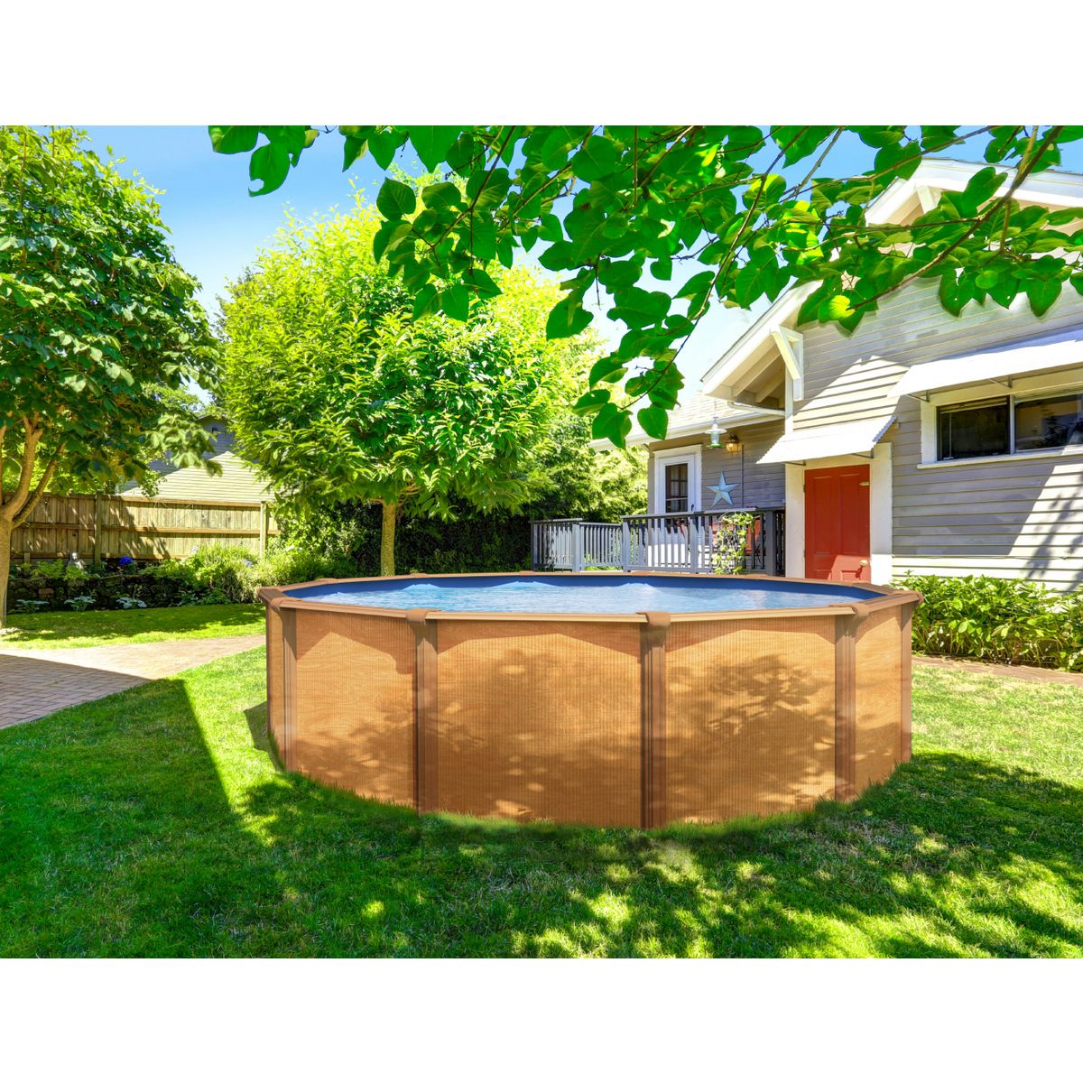 trigano PISCINE MÉTAL HORS SOL ASPECT BOIS OSMOSE 7,95 X 4,90 X 1,32 M