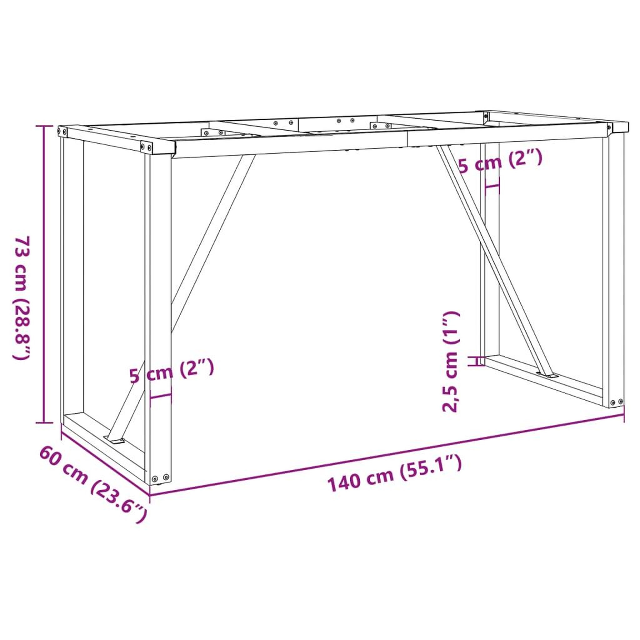 Voir la diapositive 6 : VIDAXL Pieds de table a manger cadre en O 140x60x73 cm acier