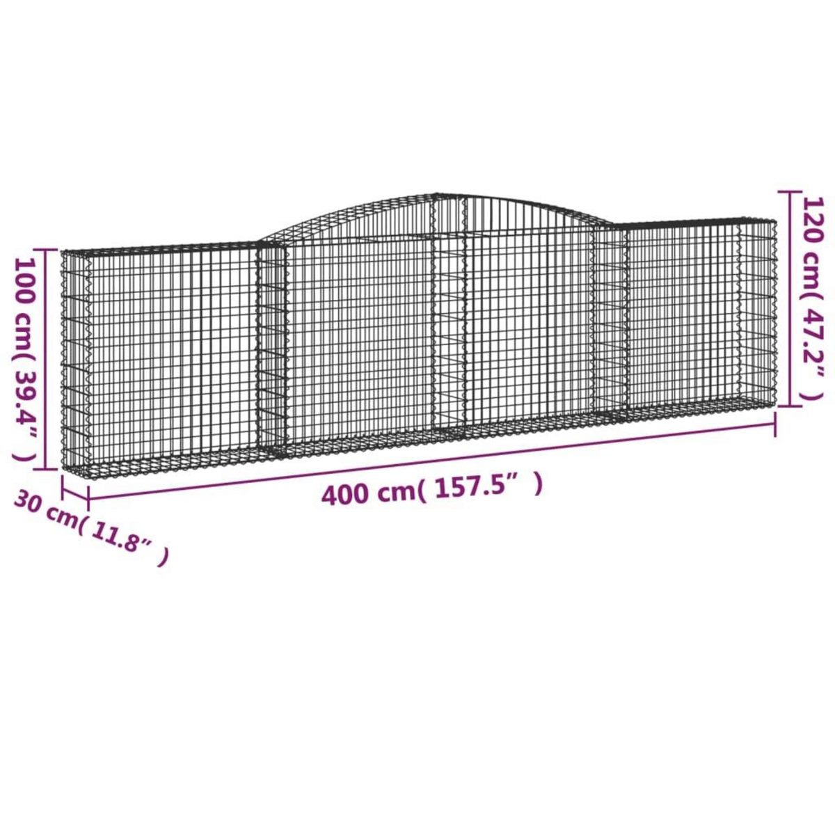 VIDAXL Paniers a gabions arques 25 pcs 400x30x100/120 cm Fer galvanise