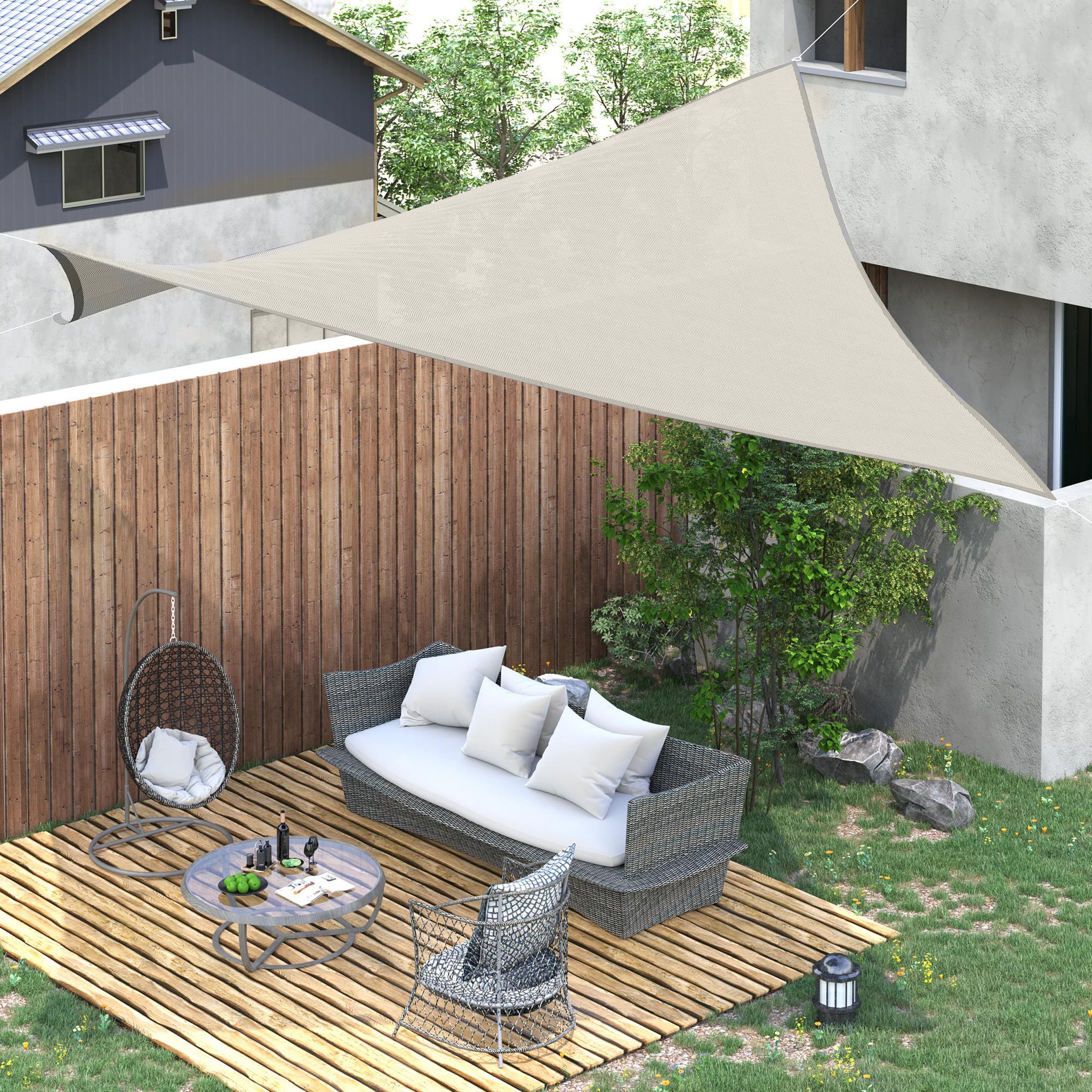 Voir la diapositive 2 : OUTSUNNY Voile d'ombrage carré 3 x 3 m polyester imperméabilisé haute densité 160 g/m² crème