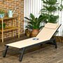 Voir la diapositive 2 : OUTSUNNY Bain de soleil transat inclinable 5 positions - tétière, 2 roulettes - alu. textilène kaki