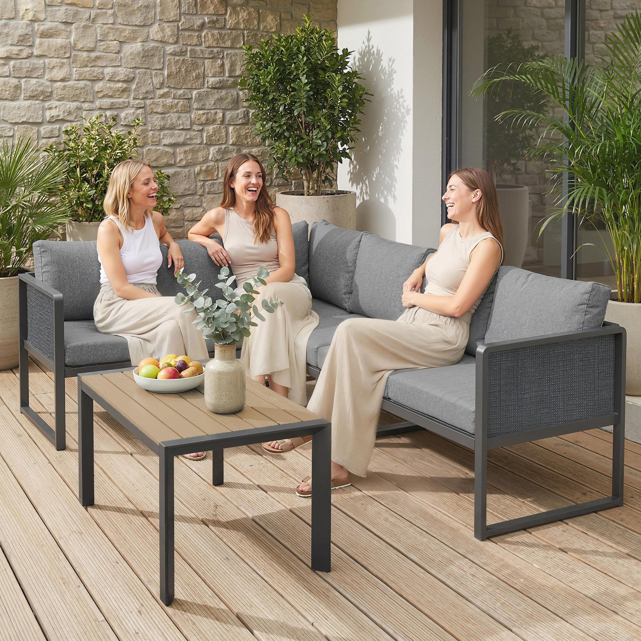 Voir la diapositive 2 : OUTSUNNY Salon de jardin d'angle 6 places métal textilène gris