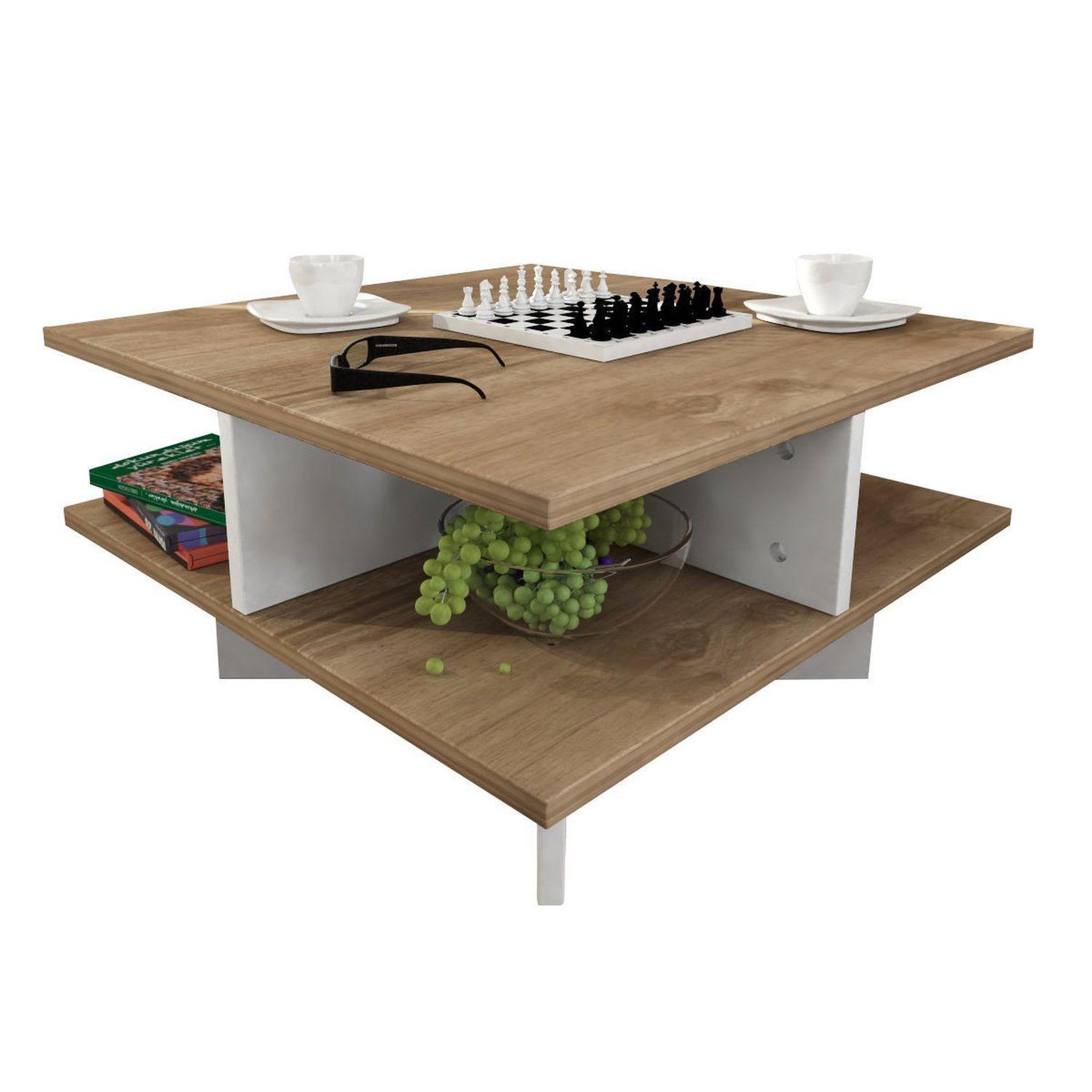 TOILINUX Table basse design scandinave Hamton - L. 60 x H. 31 cm - Marron noix