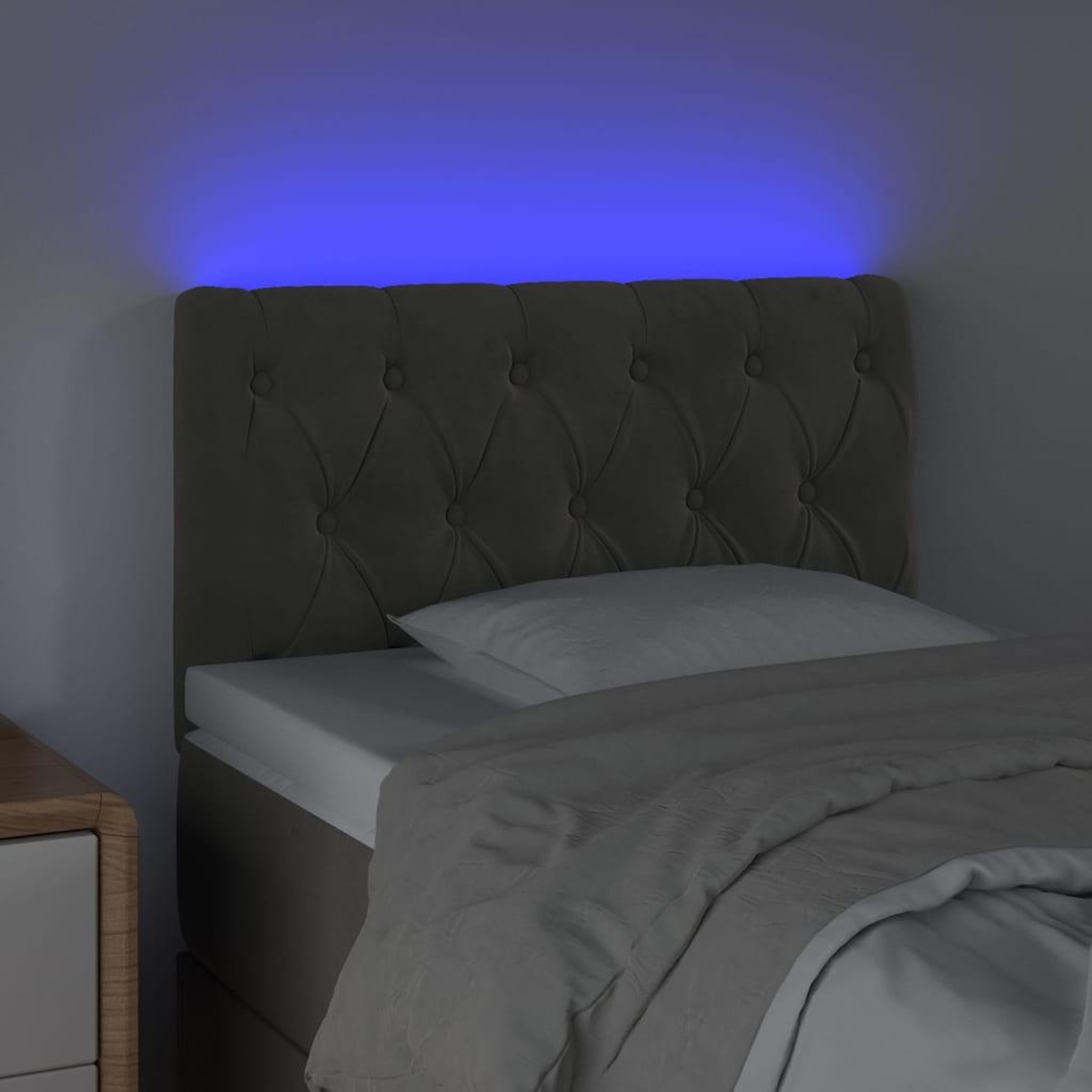 Voir la diapositive 3 : VIDAXL Tete de lit a LED Gris fonce 80x7x78/88 cm Velours