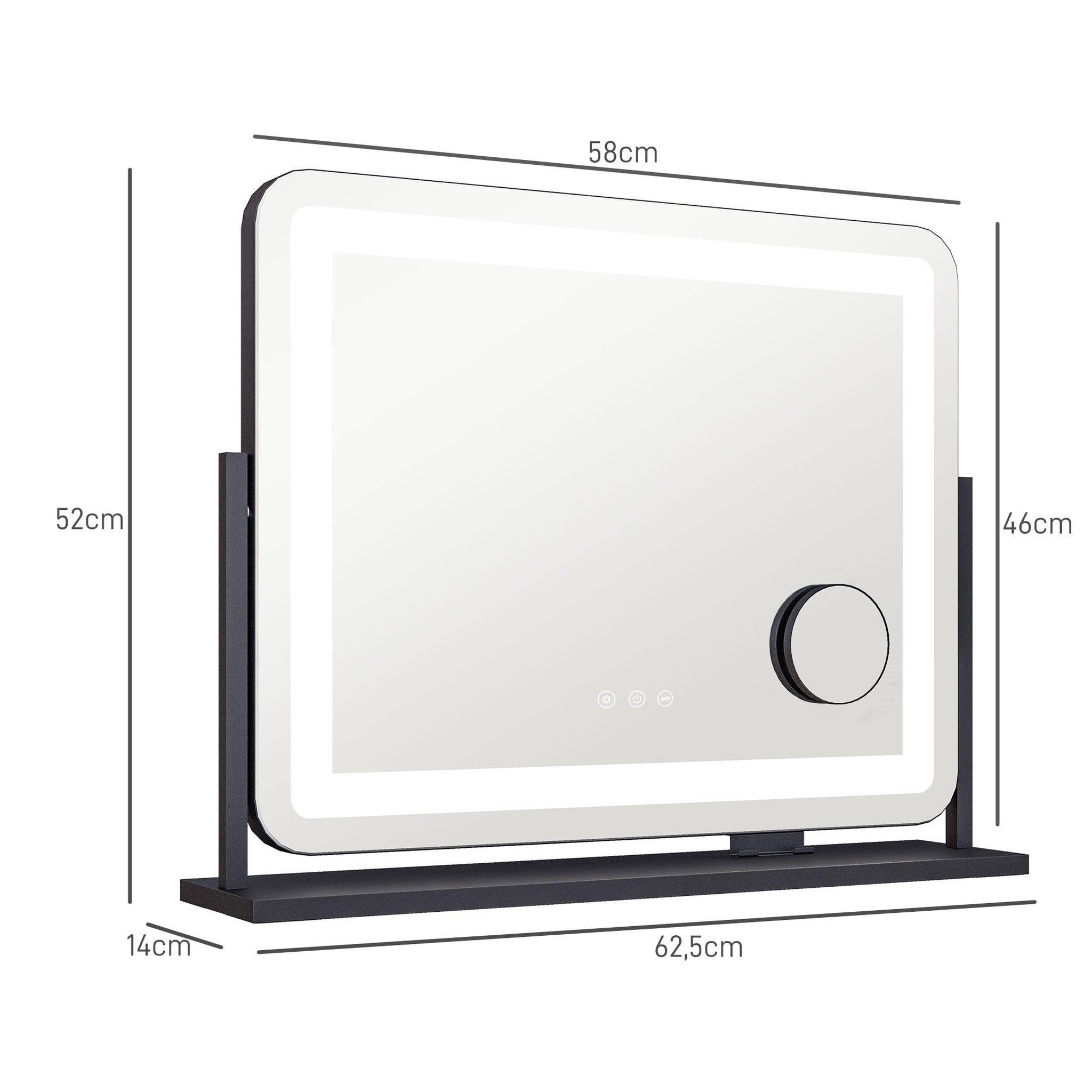 Voir la diapositive 3 : HOMCOM Miroir lumineux led 3 modes d'éclairage grossissement 10x rotation à 360° port charge usb