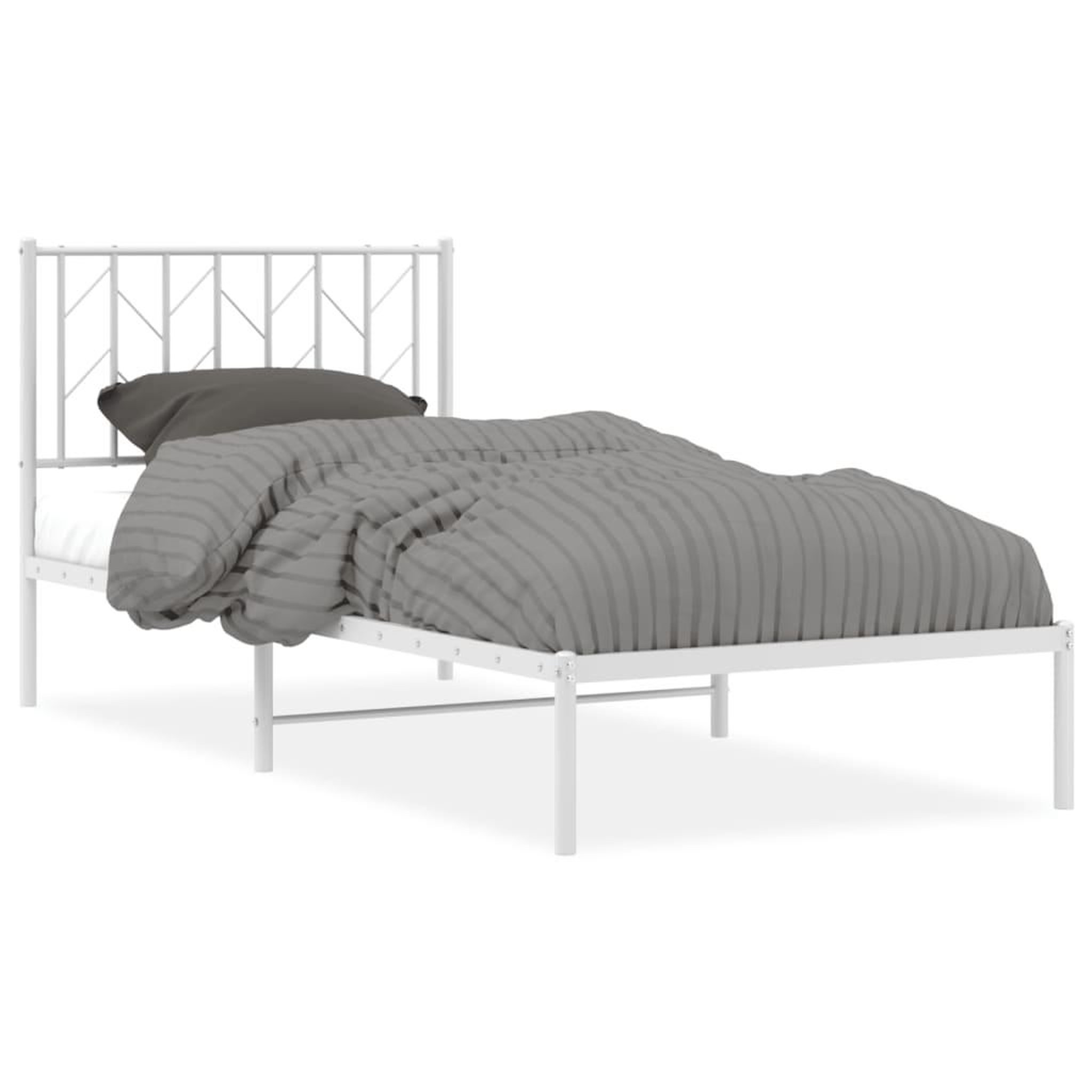 Voir la diapositive 2 : VIDAXL Cadre de lit metal sans matelas avec tete de lit blanc 90x190cm