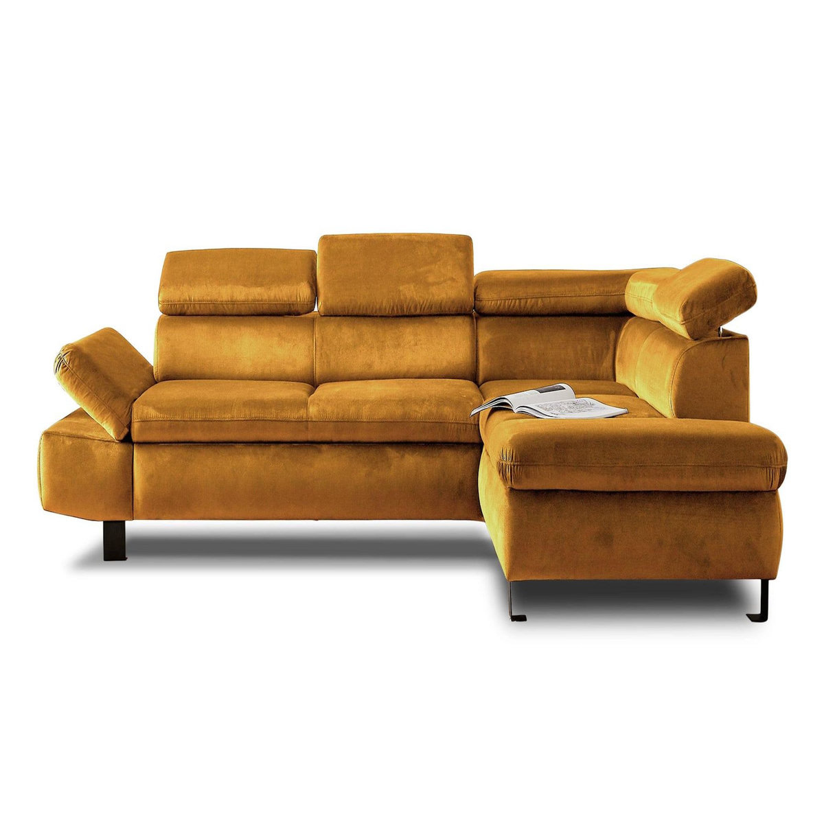 LISA DESIGN Nairobi - canapé d'angle convertible - en velours - 5 places - avec têtières - droit