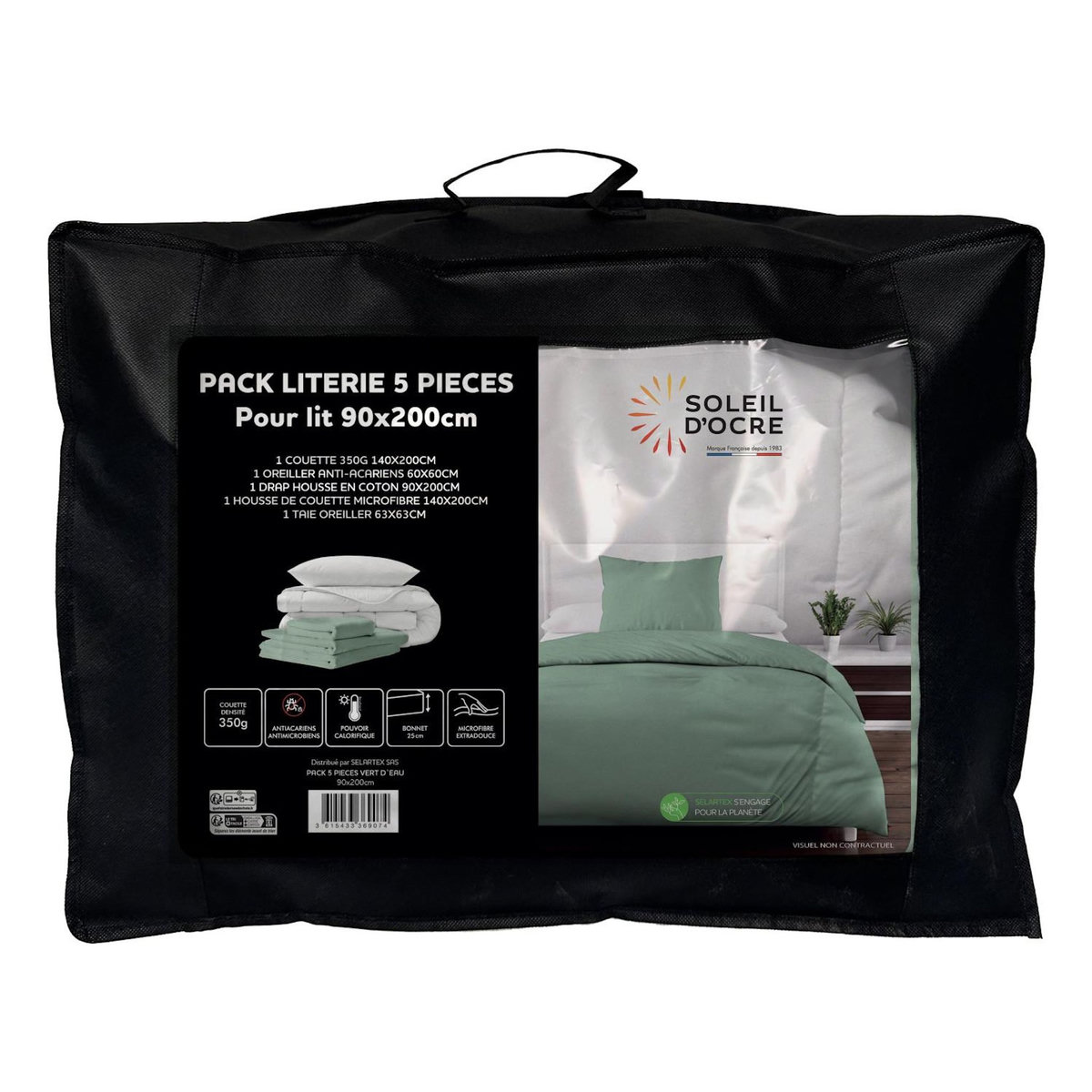 SOLEIL D'OCRE Ensemble couette et parure 5 Pièces BOHEME pour lit en 90x200 cm, par Soleil d'ocre