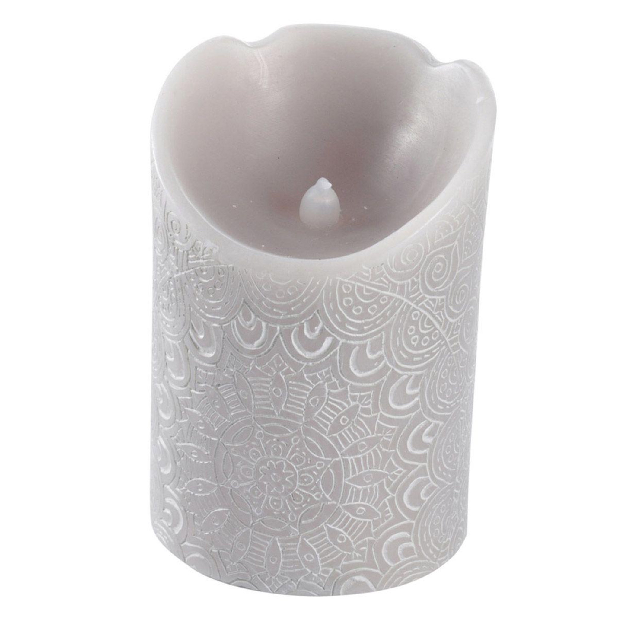 HOMEA Bougie Pilier LED  Mandala  11cm Gris Clair