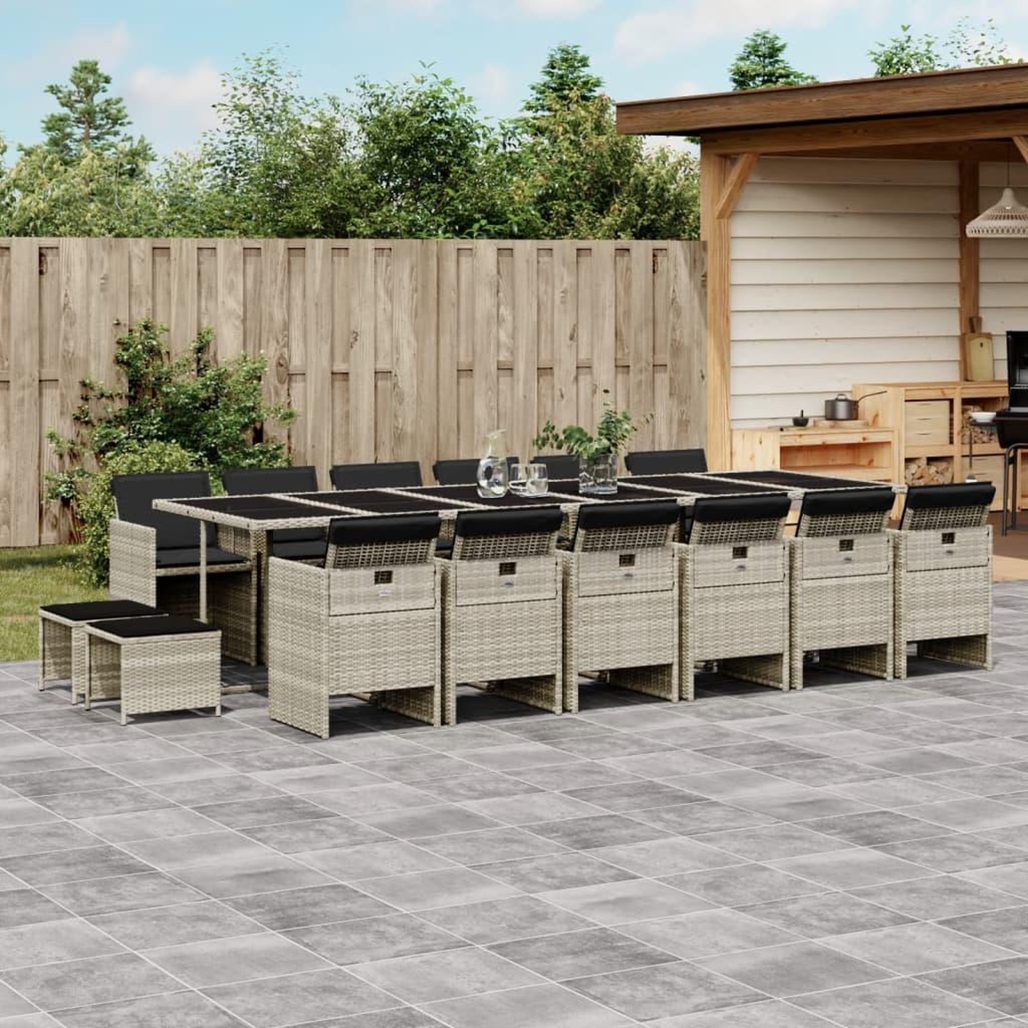 VIDAXL Ensemble a manger de jardin et coussins 17 pcs gris clair rotin