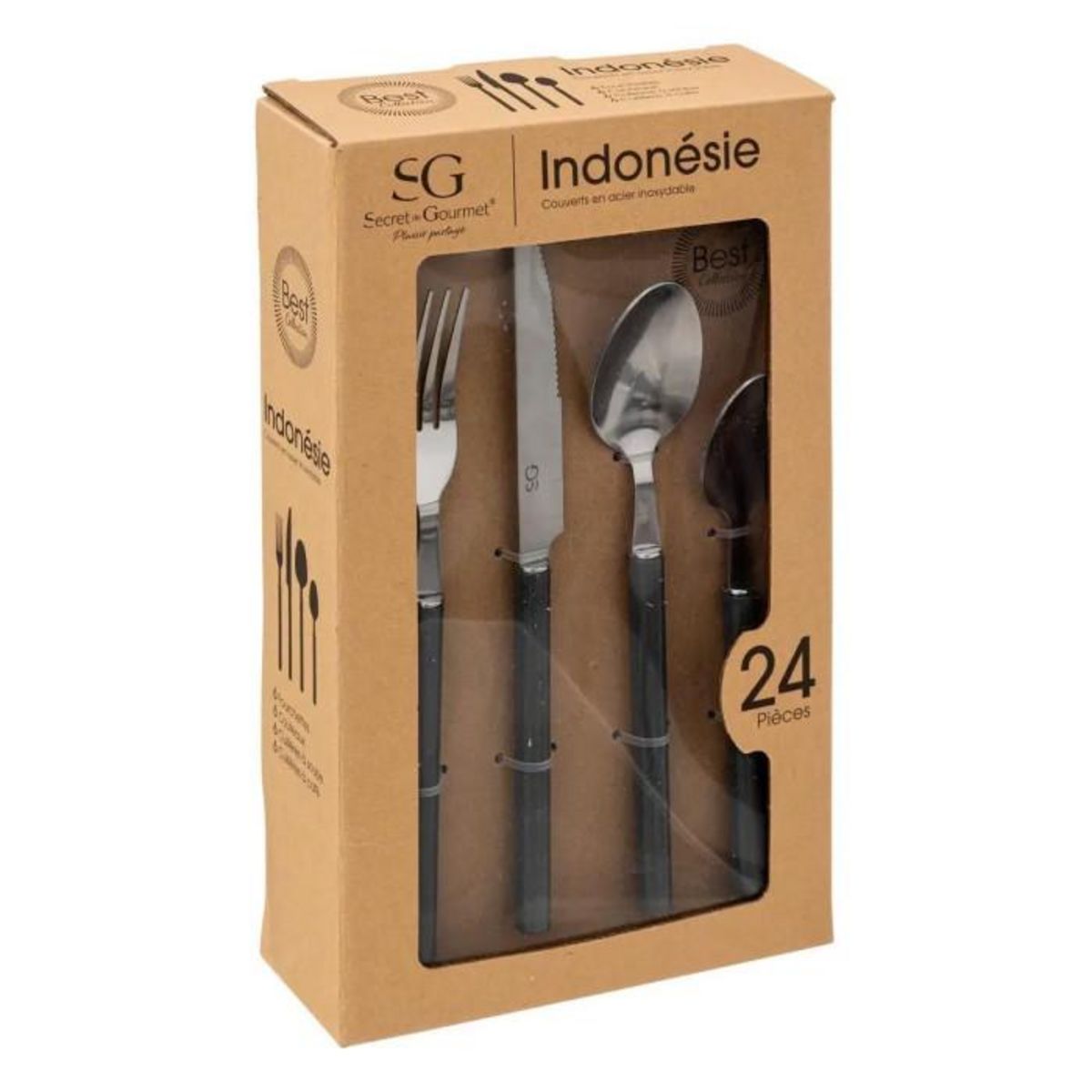 SECRET DE GOURMET Ménagère 24 Pièces  Indonésie  27cm Gris