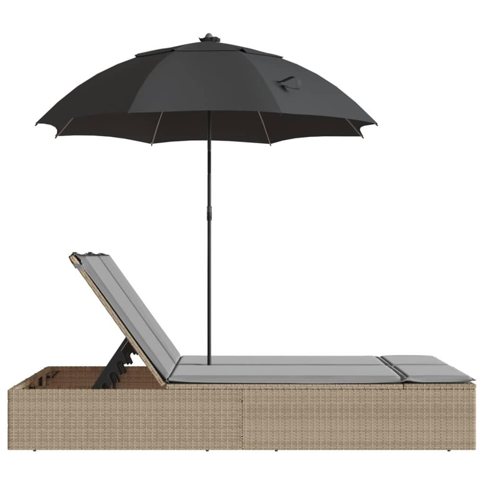 Voir la diapositive 5 : VIDAXL Chaise longue double avec coussins et parasol beige poly rotin
