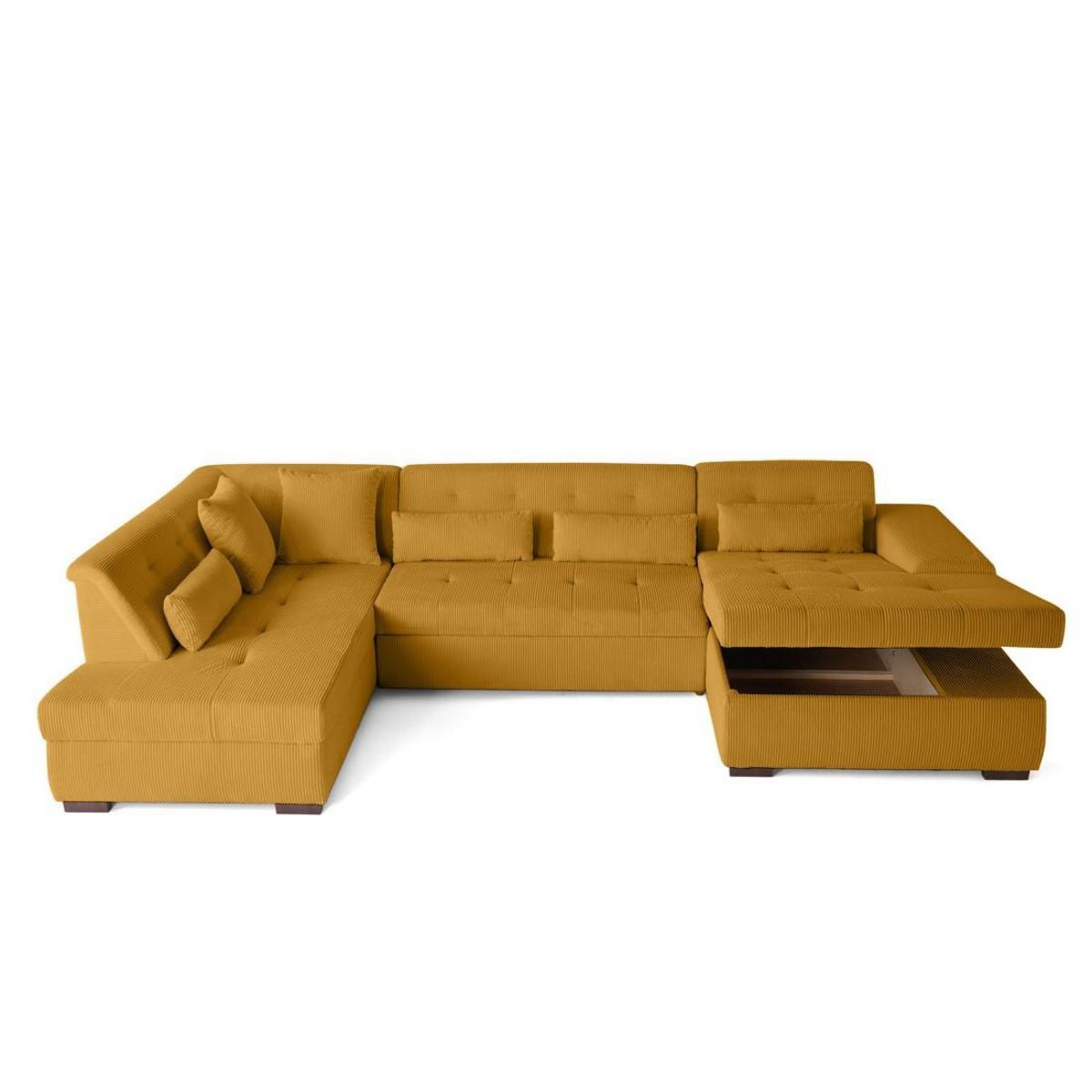 LISA DESIGN Vermont - canapé panoramique d'angle gauche - 7 places - convertible avec coffre - en velours côtelé