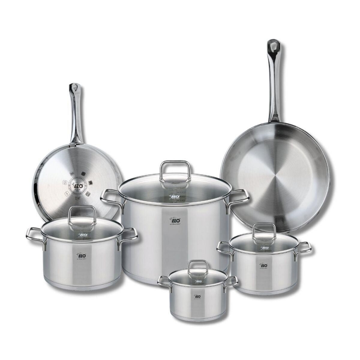 ELO Ensemble de 2 Poêles de cuisson 24 et 28 cm et 4 faitouts 14, 16, 20 et 26 cm Elo Profi Citrin