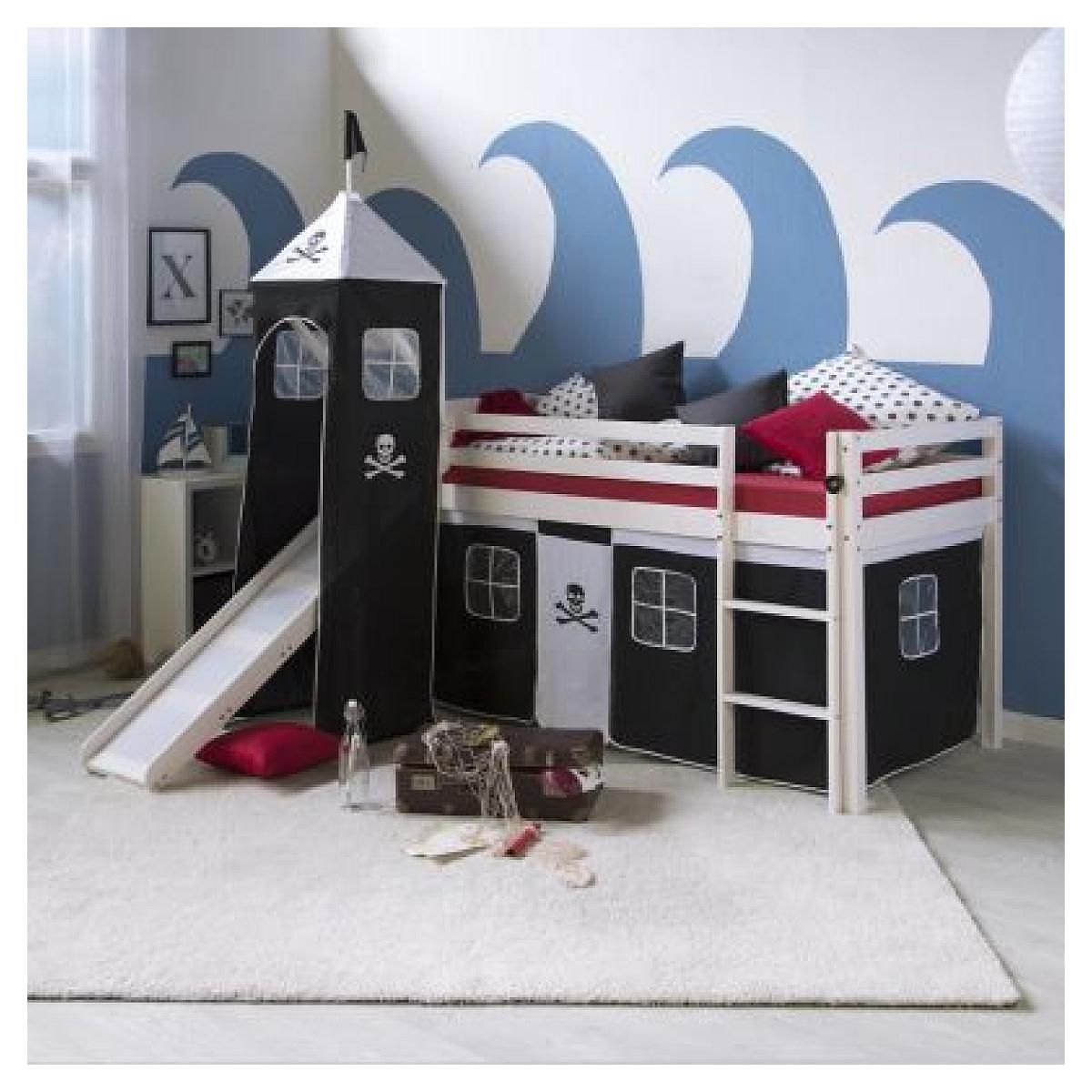 HomeStyle4U Lit mi-hauteur avec rideaux noir avec tour