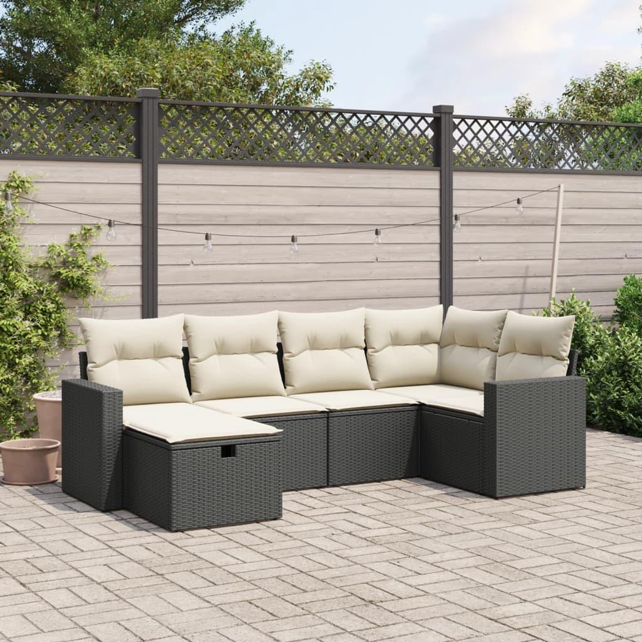 VIDAXL Salon de jardin 6 pcs avec coussins noir resine tressee