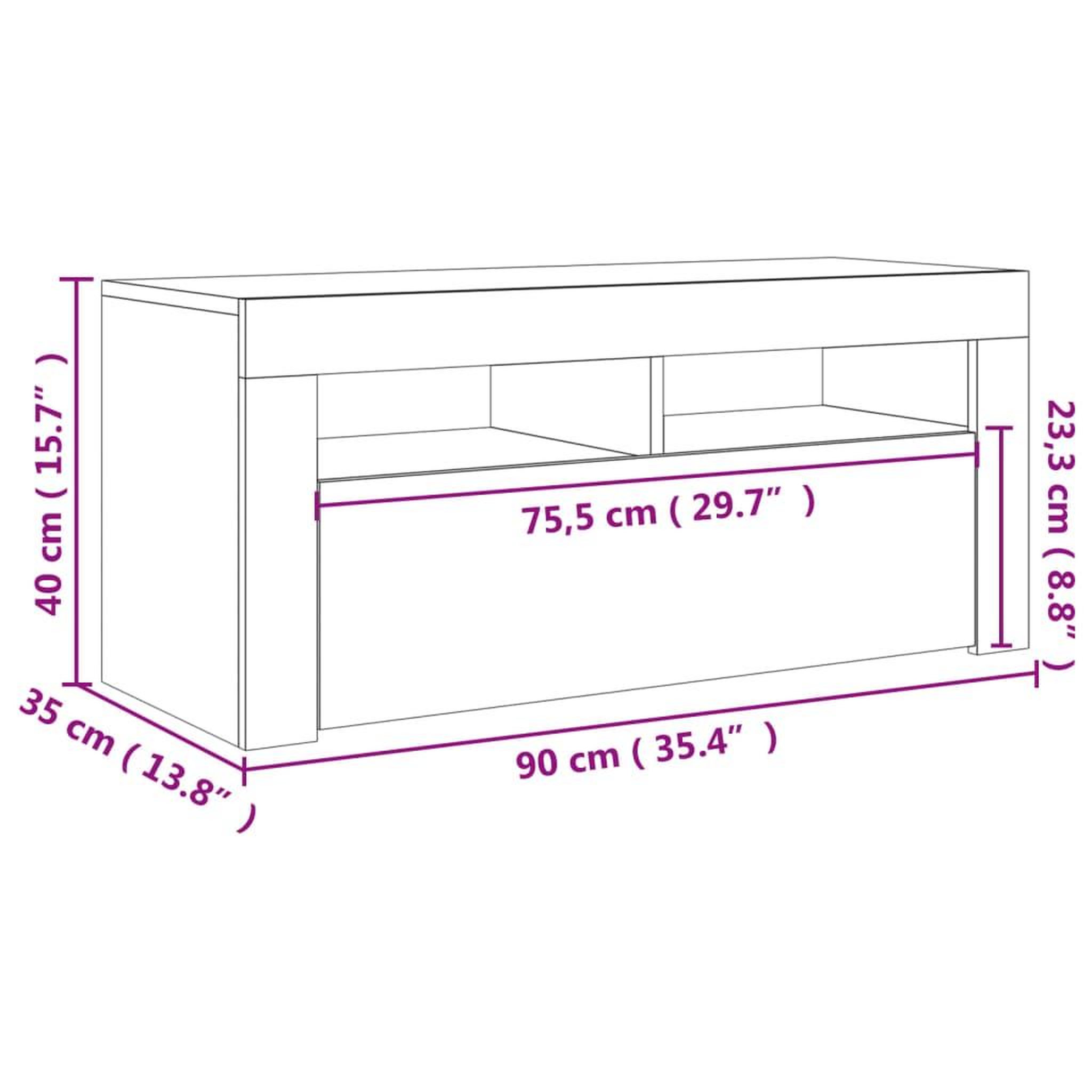 Voir la diapositive 6 : VIDAXL Meuble TV avec lumieres LED chene sonoma 90x35x40 cm