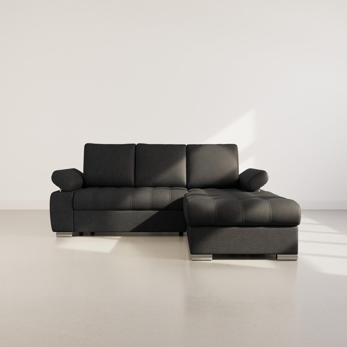 BEST MOBILIER Bianca - canapé d'angle droit 4 places convertible avec coffre en tissu texturé