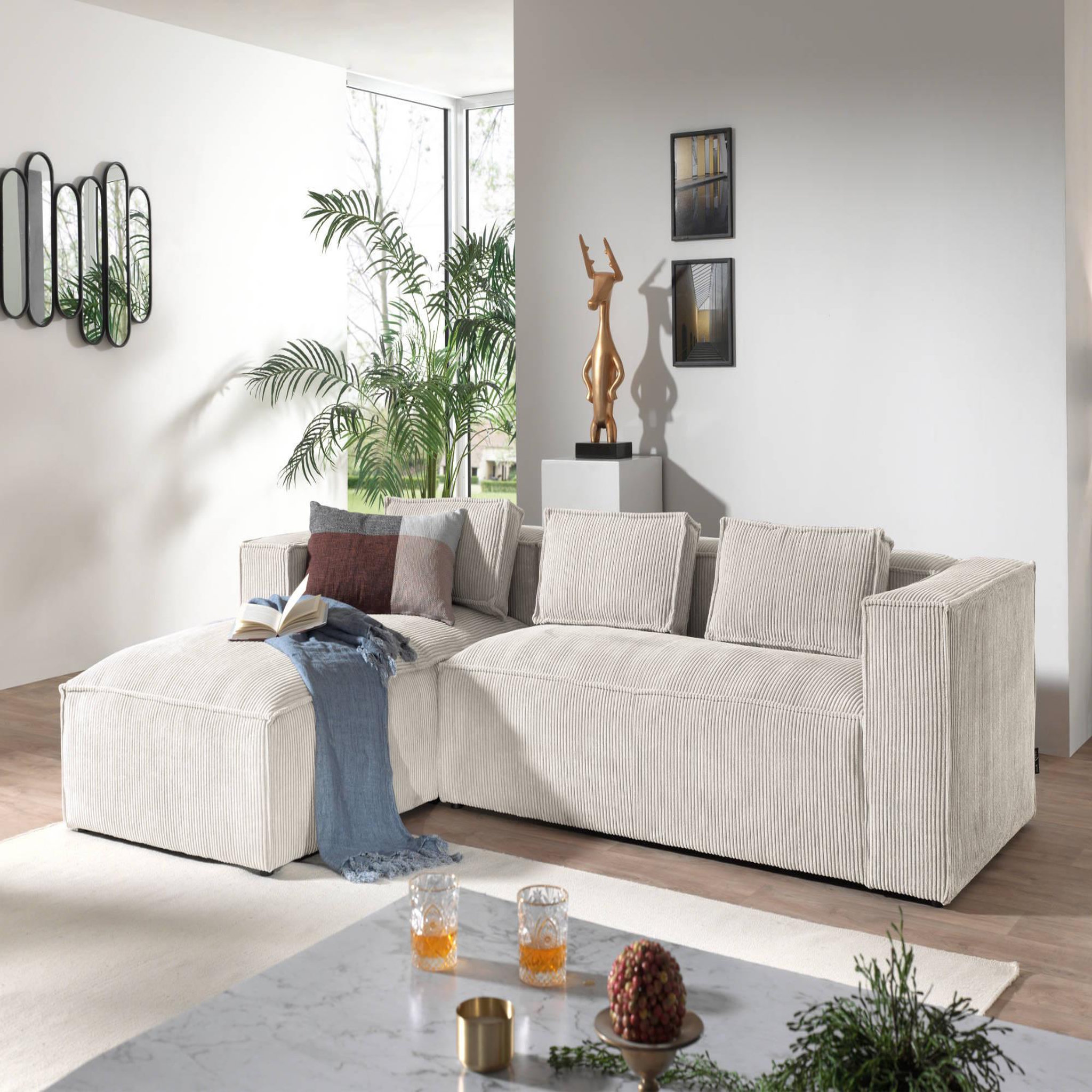LISA DESIGN Stella - canapé d'angle - en velours côtelé - 4 places -style contemporain - gauche. Coloris disponibles : Rose, Marron, Bleu, Gris, Beige, Vert, Orange