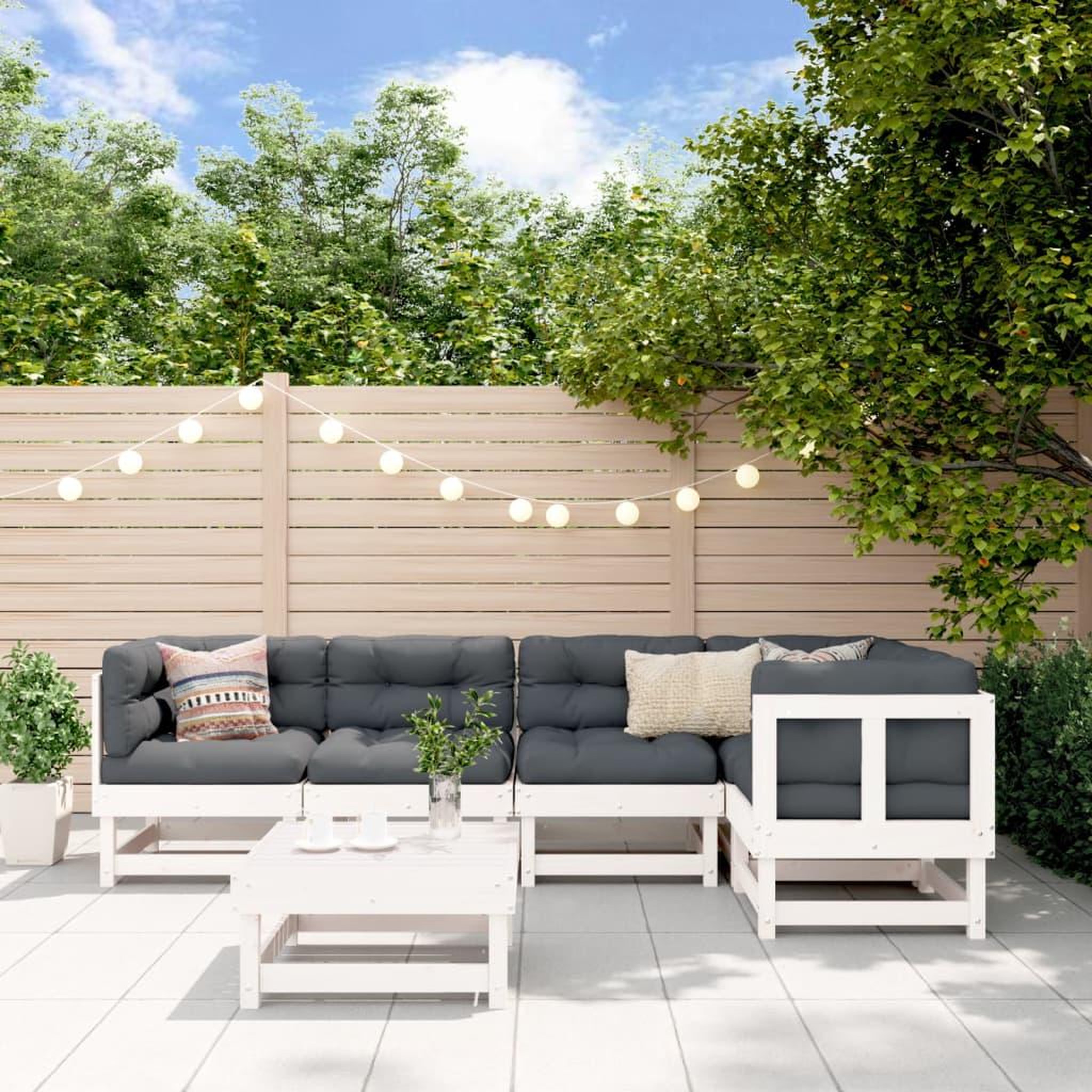 VIDAXL Salon de jardin 6 pcs Blanc Bois de pin massif