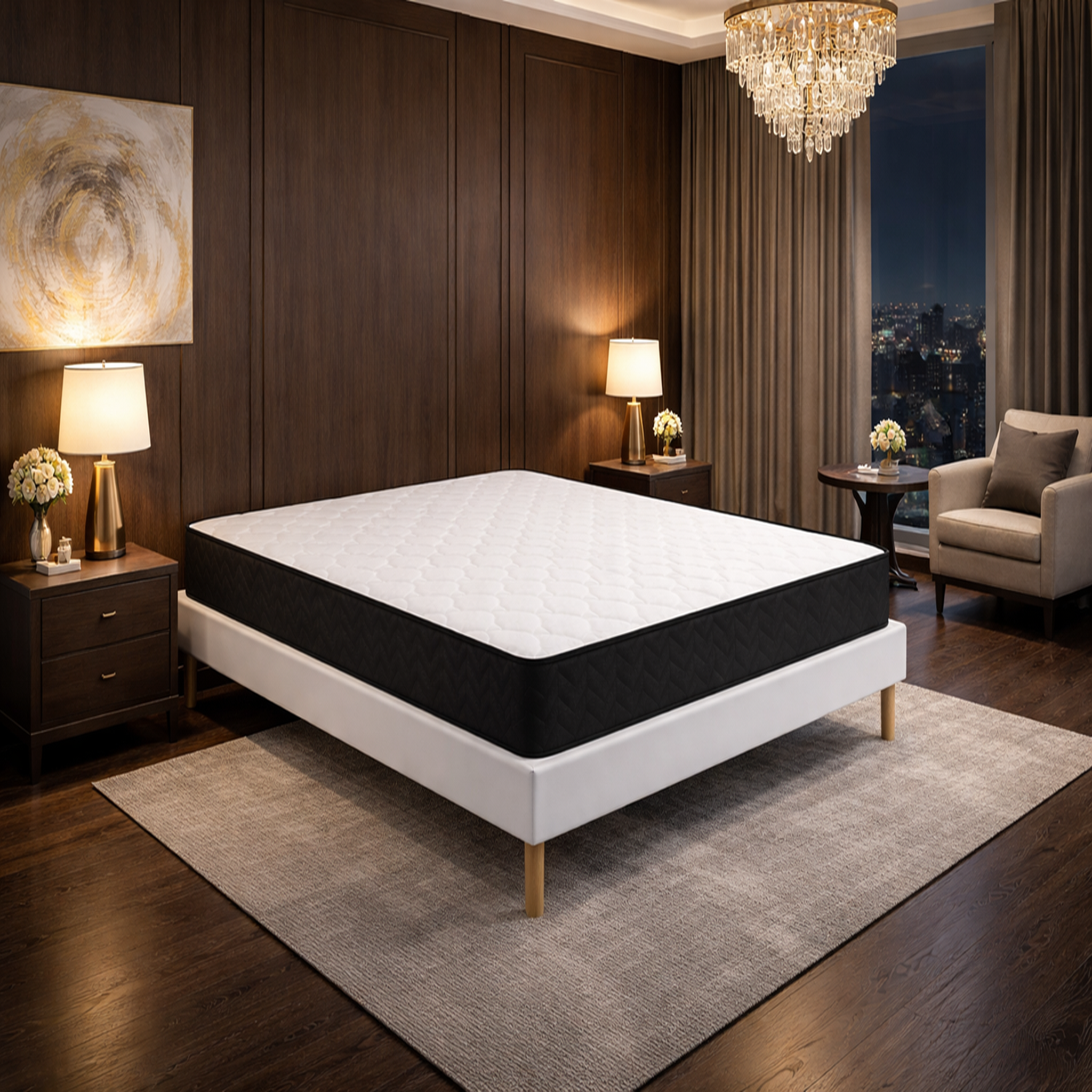 KING OF DREAMS Ensemble Sommier Tapissier et Matelas Latex Accueil Moelleux. Coloris disponibles : Noir, Blanc, Gris