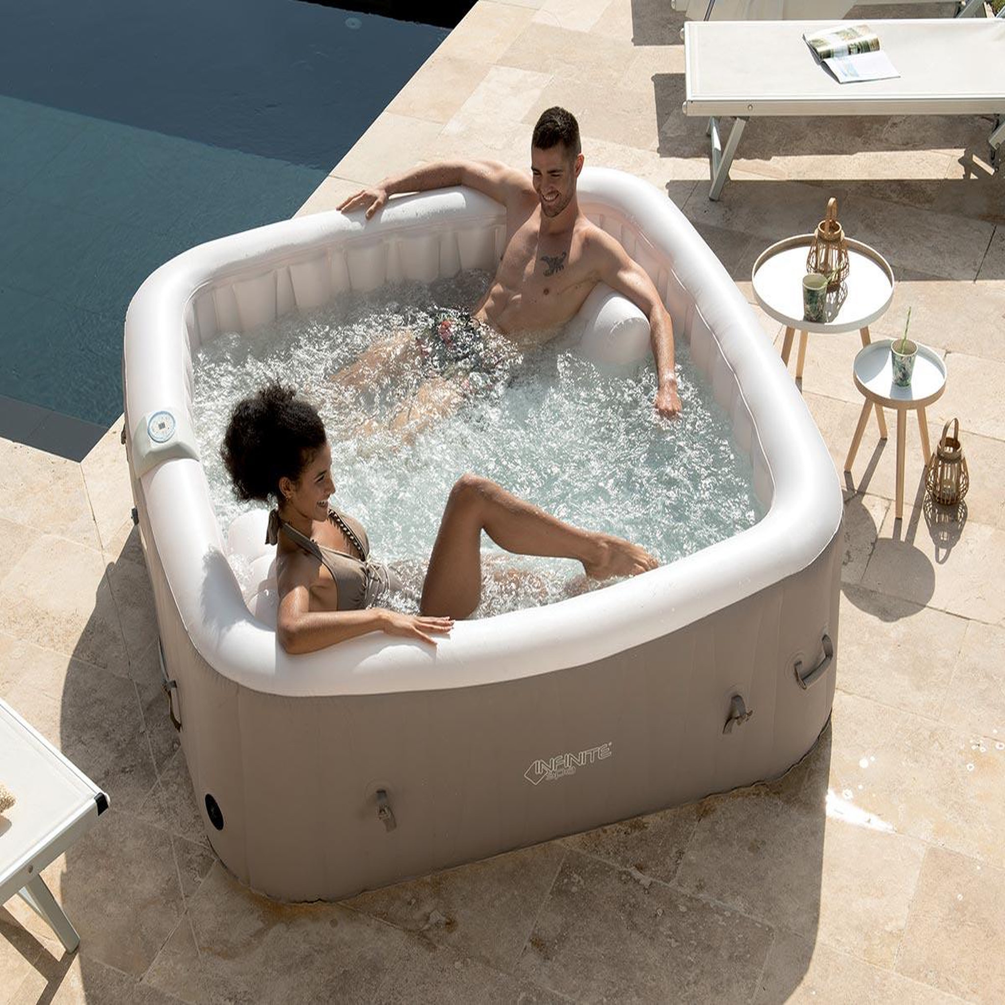 Voir la diapositive 2 : INFINITE SPA Spa gonflable elite carré bulles 2 places + accessoires offerts - infinite spa