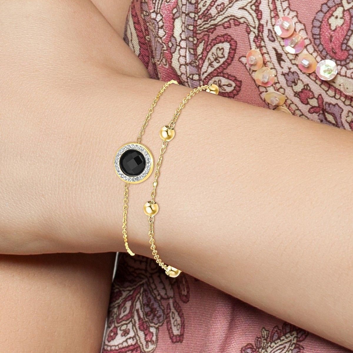 SC BOHEME Lot de 2 bracelets SC Bohème en Acier Finement doré orné de cristaux scintillants