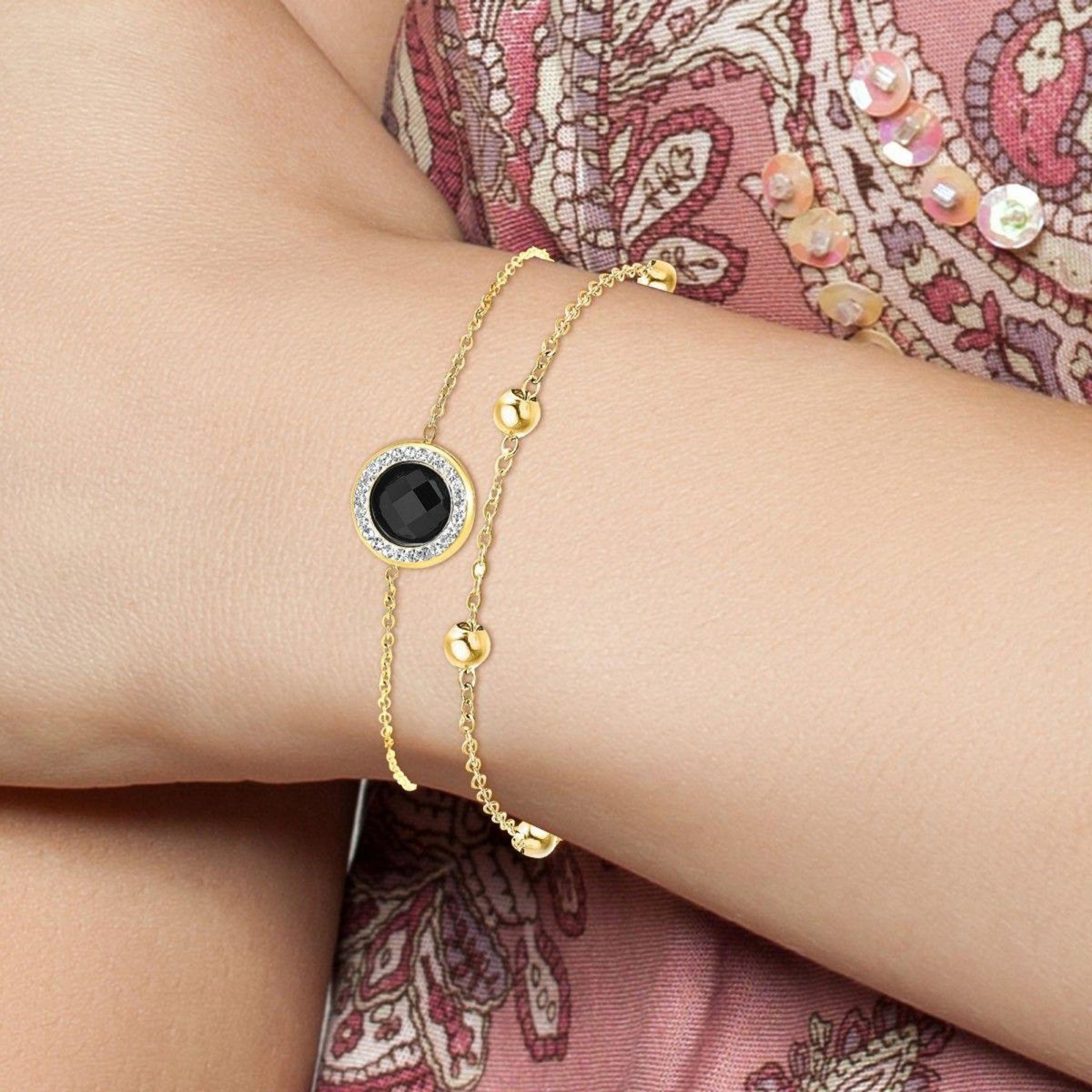 SC BOHEME Lot de 2 bracelets SC Bohème en Acier Finement doré orné de cristaux scintillants