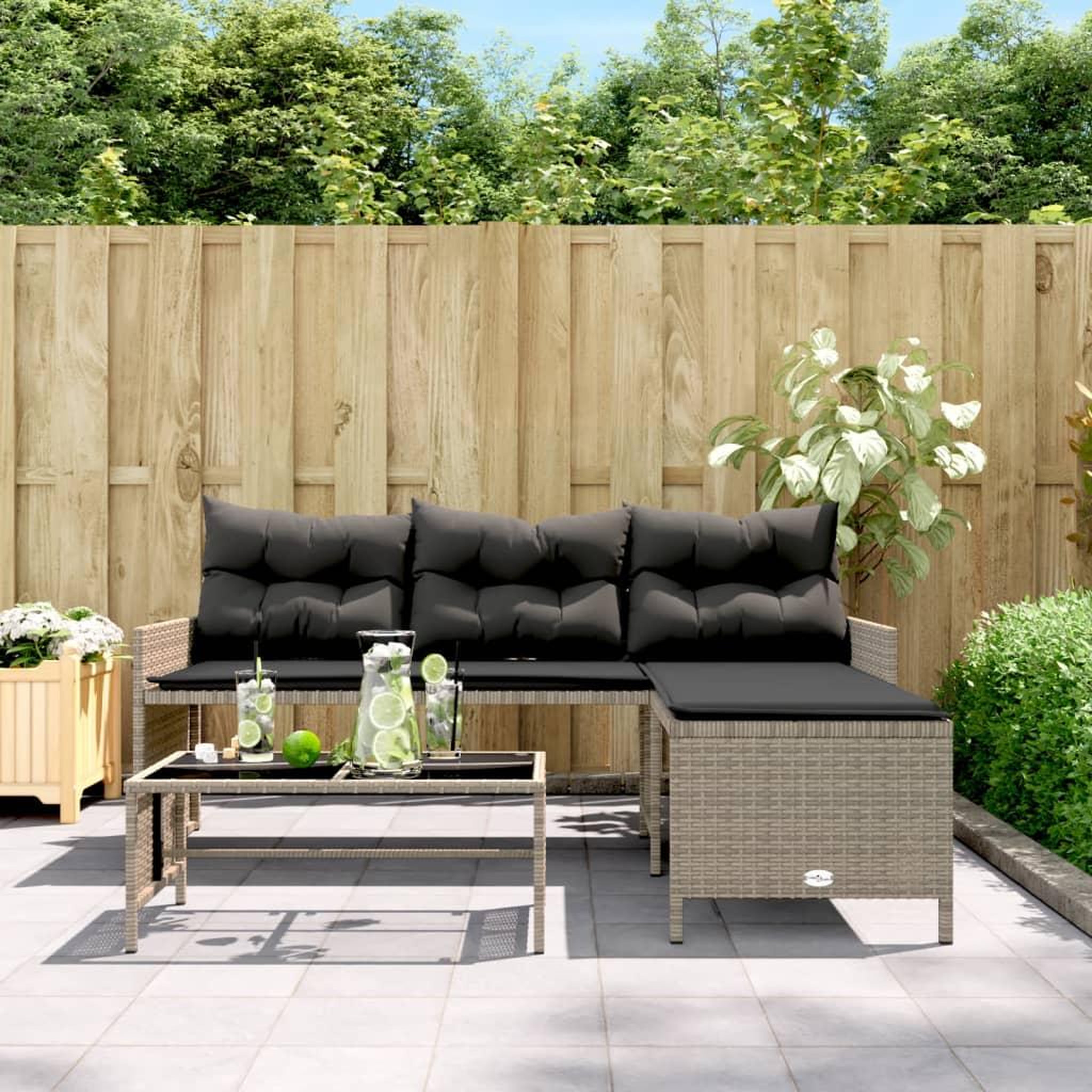 Voir la diapositive 3 : VIDAXL Canape de jardin avec table et coussins en forme de L gris