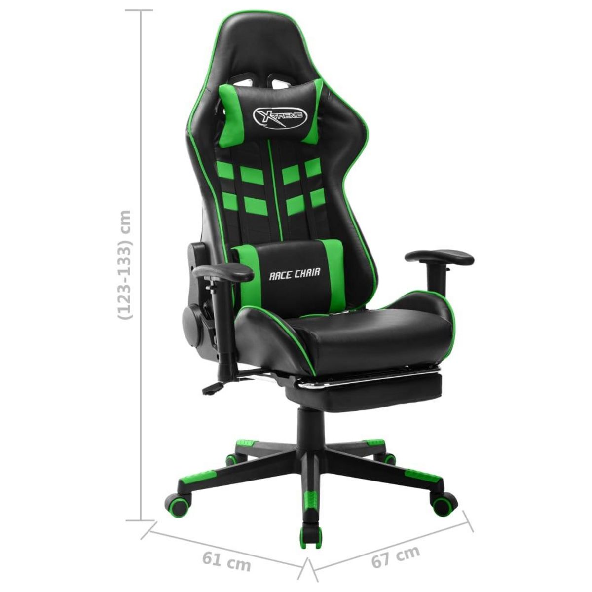 VIDAXL Chaise de jeu avec repose-pied Noir et vert Cuir artificiel