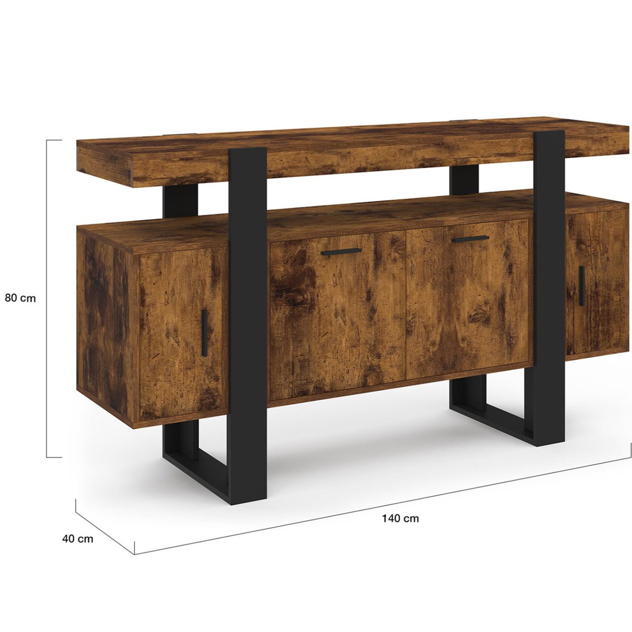 Voir la diapositive 5 : ID MARKET Buffet 140 cm phoenix 4 portes bois effet vieilli et noir