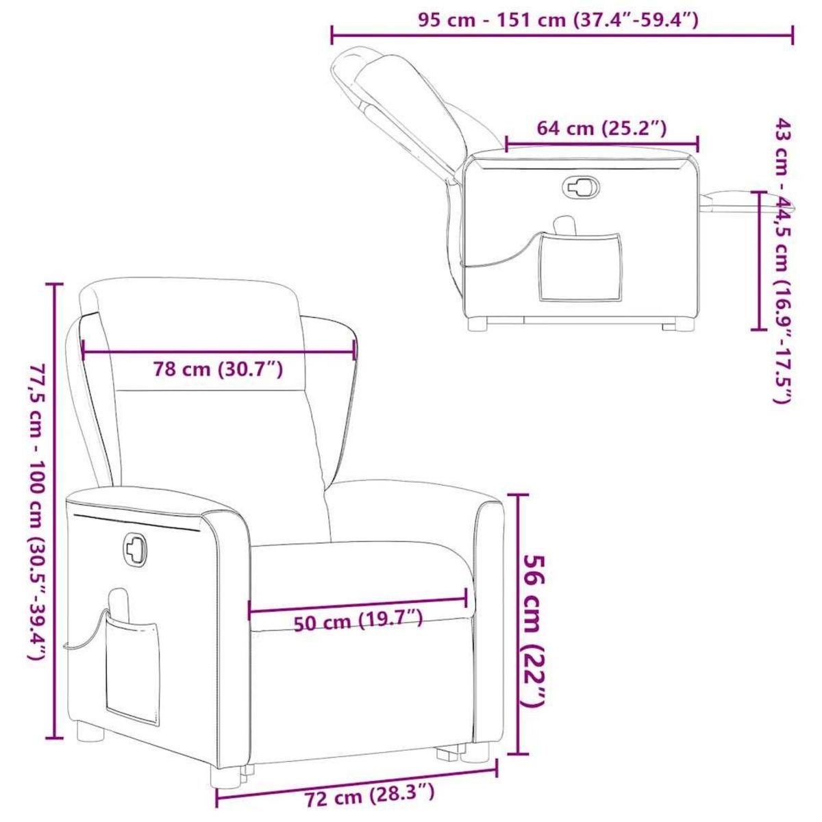 VIDAXL Fauteuil de massage inclinable Noir Tissu