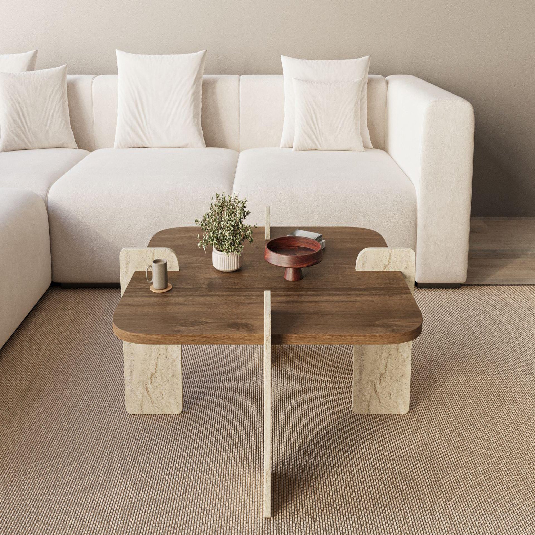 Voir la diapositive 3 : Habitat et Jardin Table basse en bois  poalla  - 90 x 90 x 35 cm - marron
