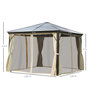 Voir la diapositive 3 : OUTSUNNY Tonnelle pavillon de jardin imperméable 4 parois latérales anti-UV 4 moustiquaires panneaux polycarbonate alu 3L x 3l x 2,6H m chocolat beige