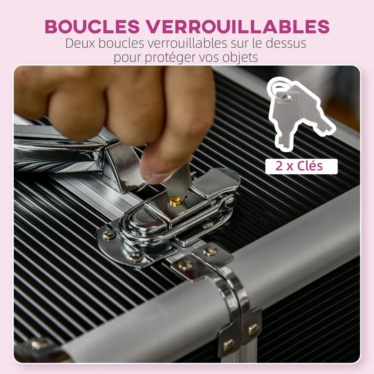 HOMCOM Valise trolley maquillage malette cosmétique vanity poignée télescopique réglable 36L x 23l x 58H cm alu