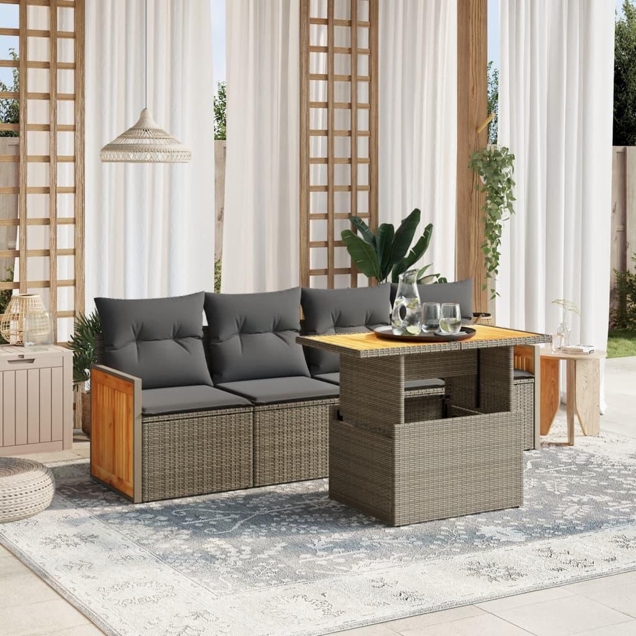 VIDAXL Salon de jardin 5 pcs avec coussins gris resine tressee