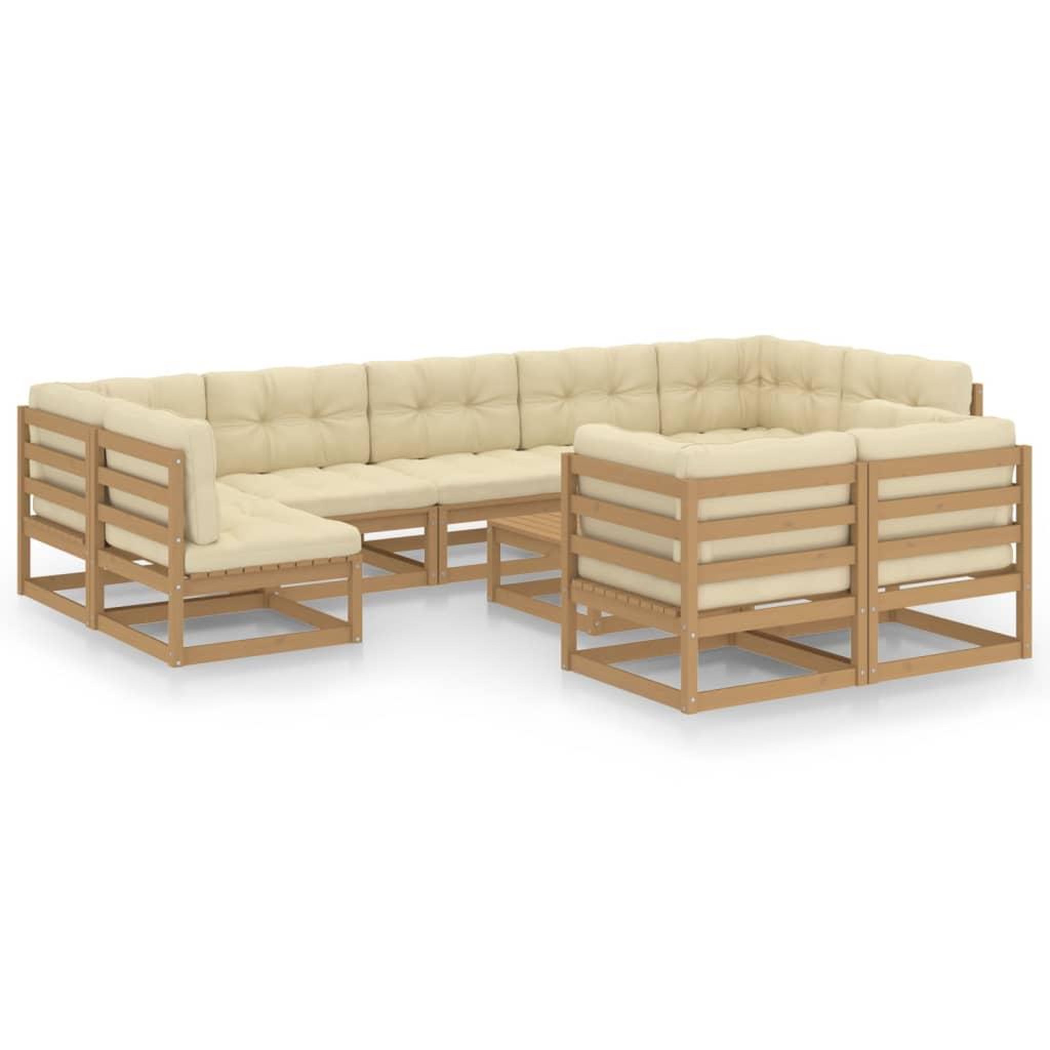 Voir la diapositive 2 : VIDAXL Salon de jardin 10 pcs avec coussins Marron miel Bois de pin