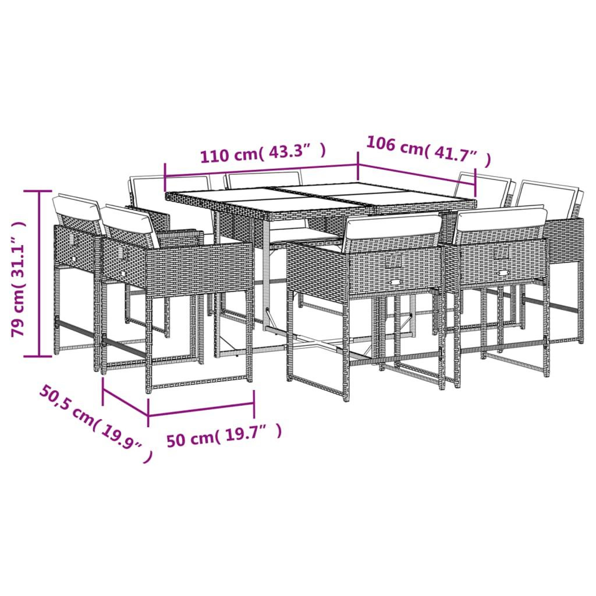 Voir la diapositive 6 : VIDAXL Ensemble a manger de jardin 9pcs coussins noir resine tressee