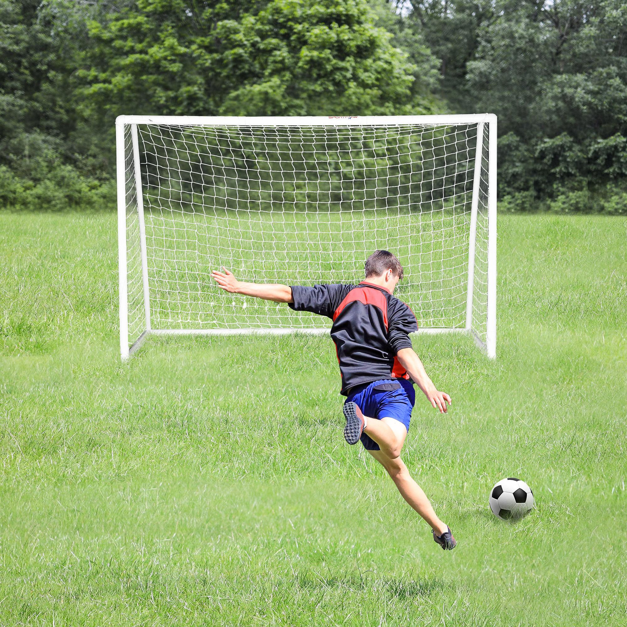 Voir la diapositive 2 : HOMCOM But de football cage de foot but futsal - dim. 180l x 92l x 124h cm - pvc blanc