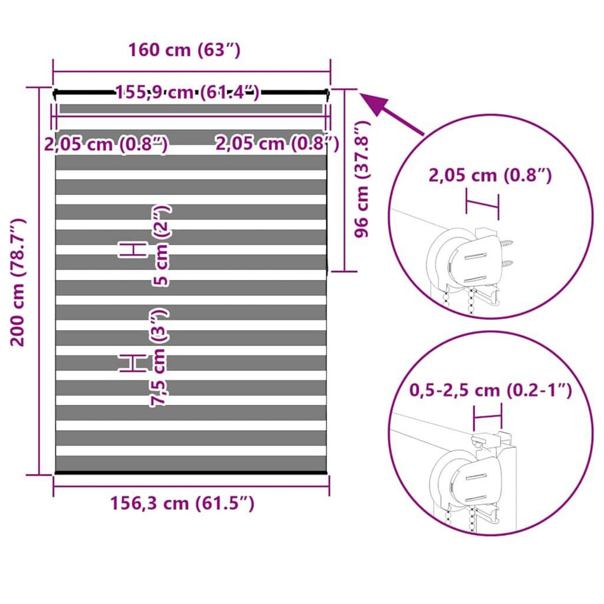 VIDAXL Store zebre blanc 160x200 cm largeur du tissu 155,9cm polyester