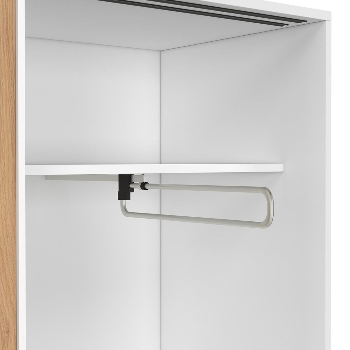 ID MARKET Armoire 2 portes coulissantes SLIDEA blanc et bois penderie 100 cm avec étagères rangement maxi capacité