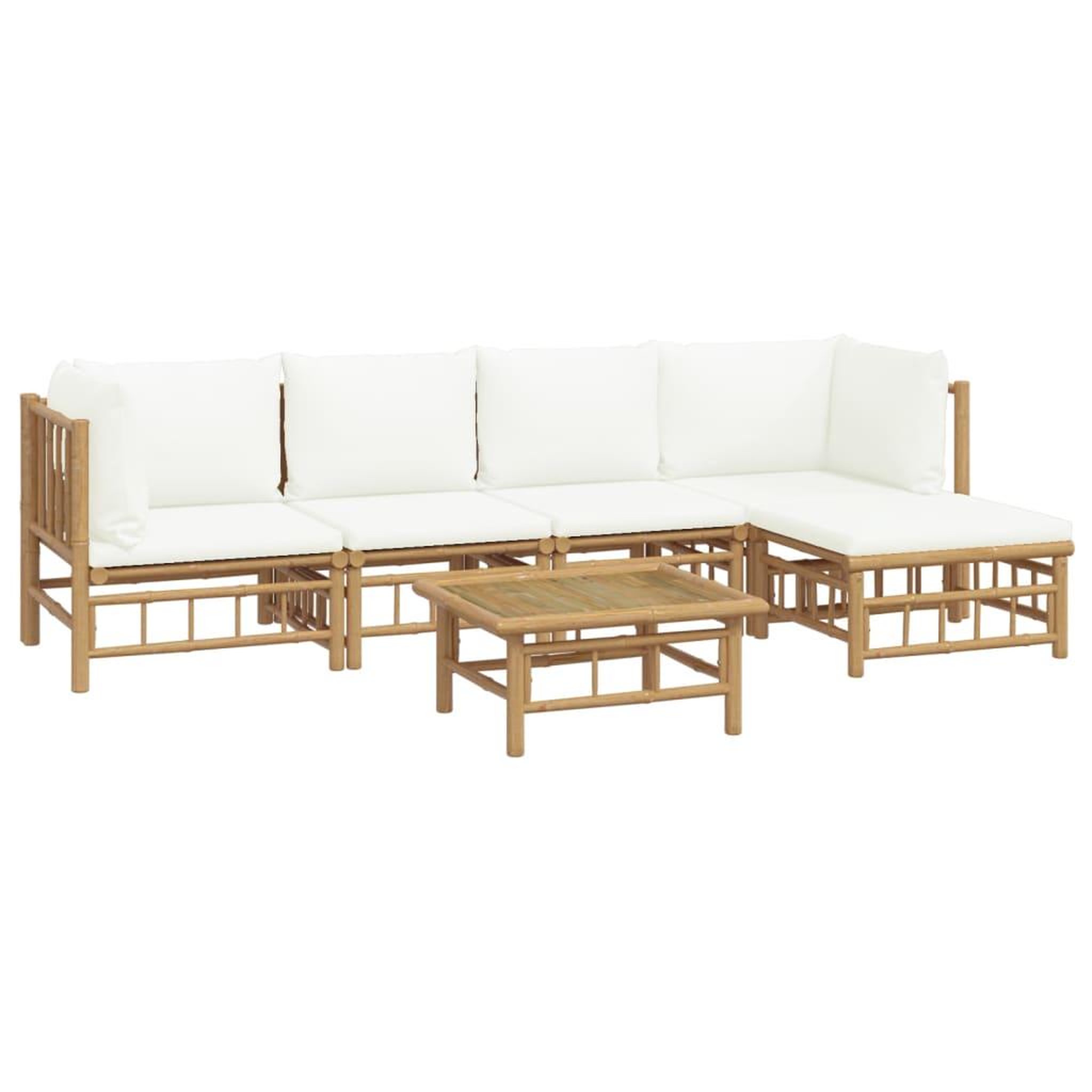 Voir la diapositive 3 : VIDAXL Salon de jardin 6 pcs avec coussins blanc creme bambou