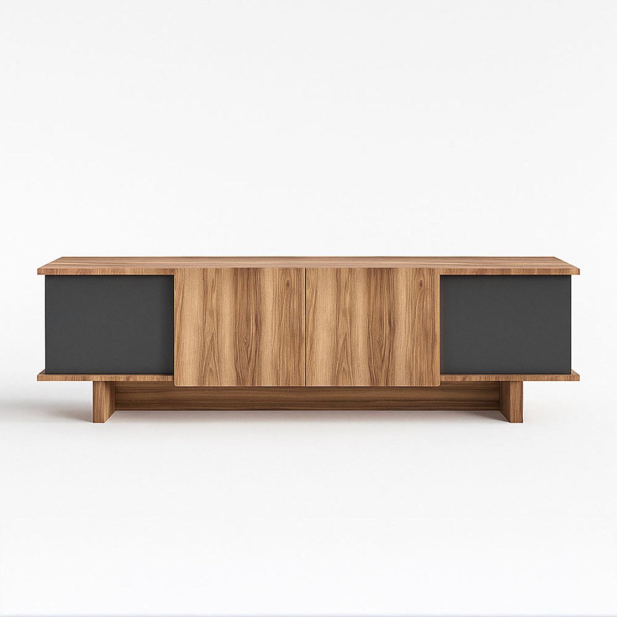 CONCEPT USINE Meuble TV design avec placards aspect bois et gris anthracite 180cm BRONI