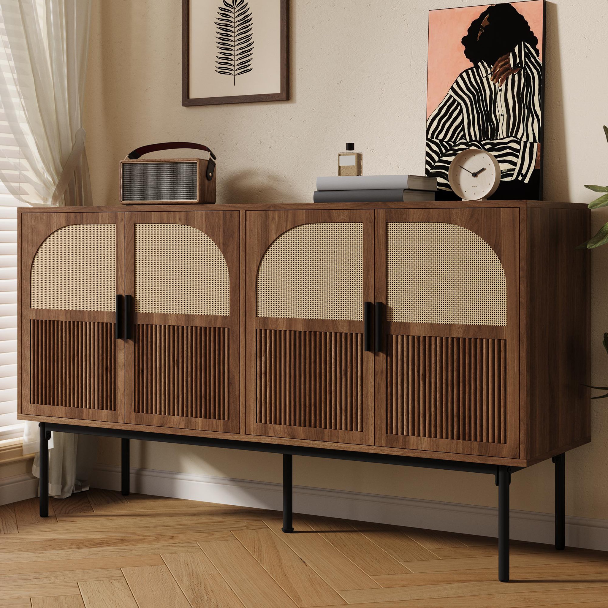 Voir la diapositive 4 : MERAX Buffet 4 porte(s) 0 tiroir(s) - 140 cm naturel mdf