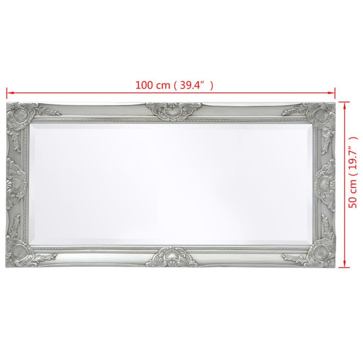 VIDAXL Miroir mural style baroque 100x50 cm Argente