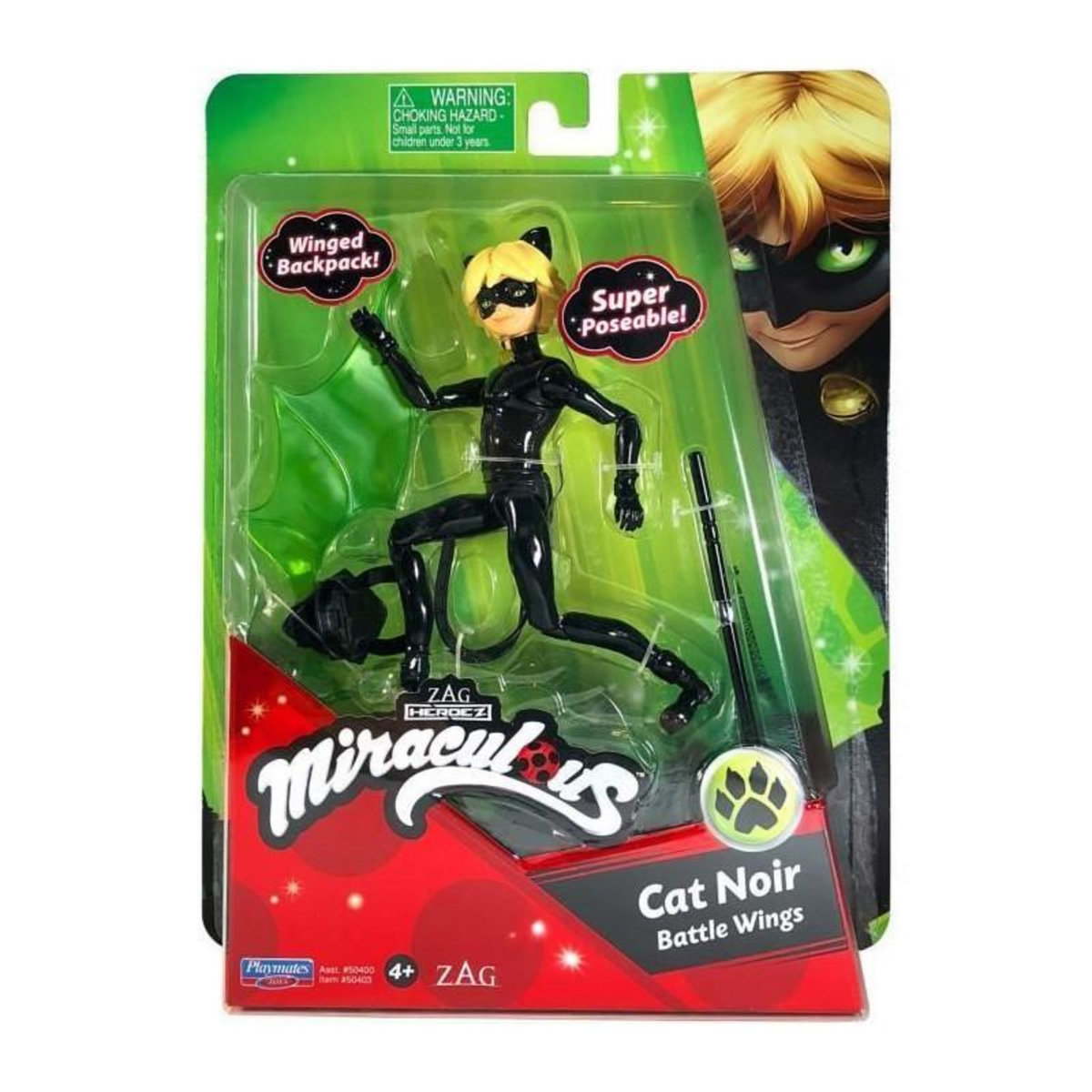BANDAI BANDAI Miraculous Ladybug - Mini-poupee 12 cm : Chat Noir et son equipement