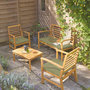 Voir la diapositive 3 : SWEEEK Salon de jardin CHLOE en bois d'acacia 4 places, avec coussins en polyester, un canapé, une table, deux fauteuils