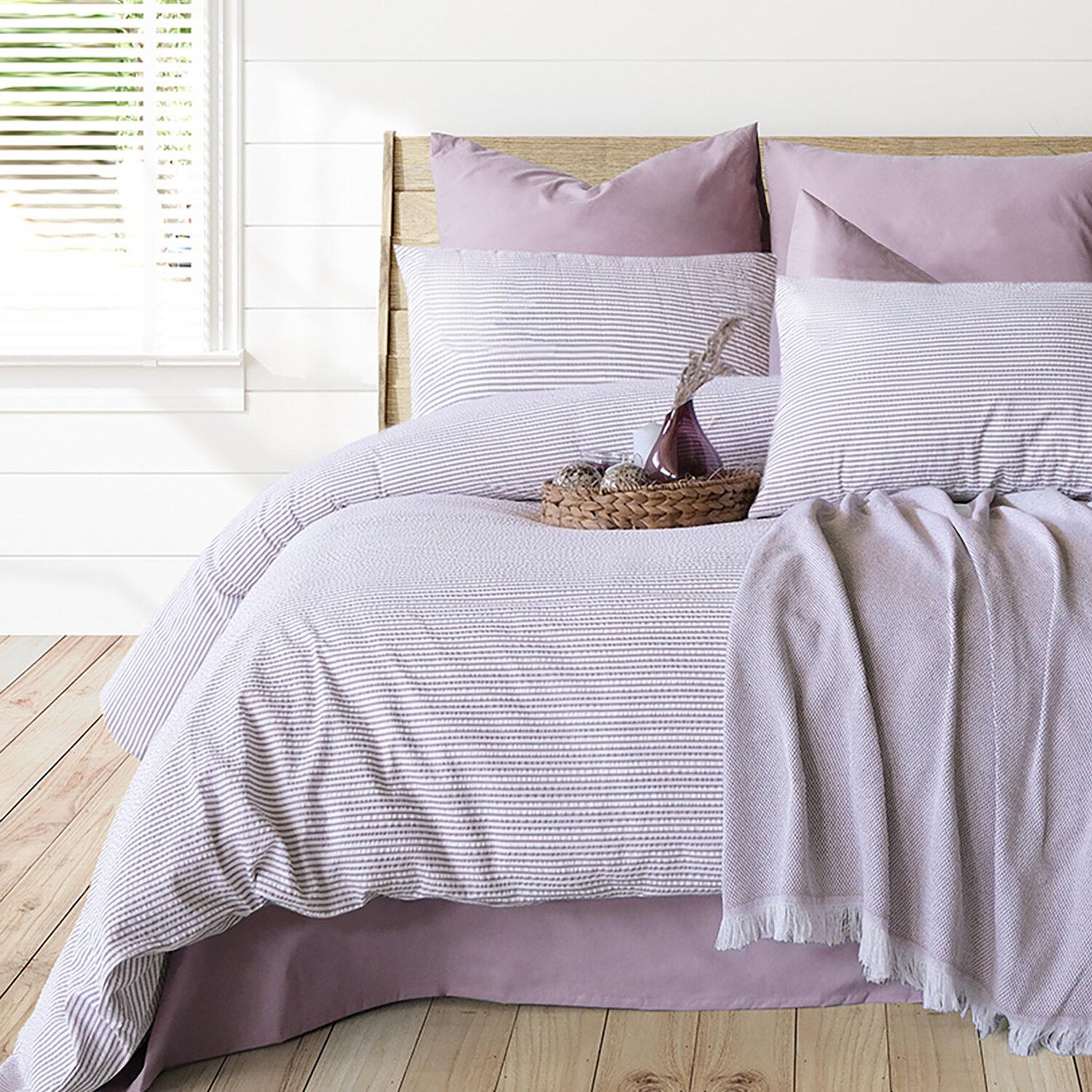 Voir la diapositive 2 : Home collection Parure housse de couette 100% coton gauffré 57fils - maribel mauve