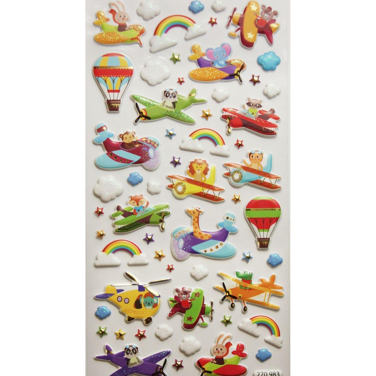 GLOBAL GIFT Autocollants réutilisables - Relief 3D - Avions - Paillettes