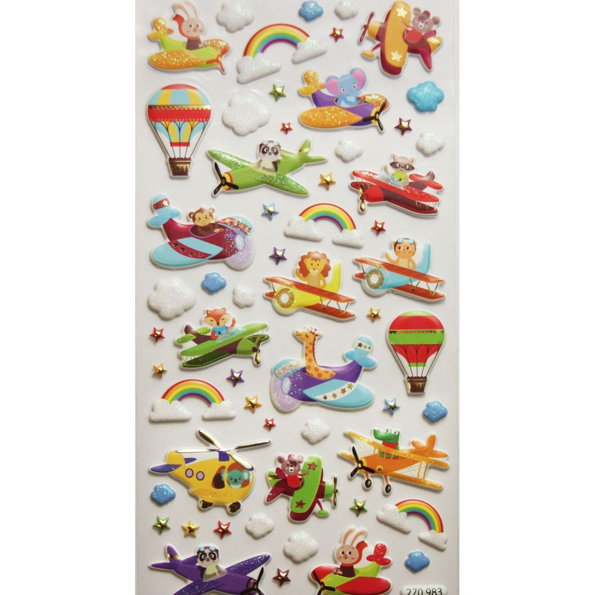 GLOBAL GIFT Autocollants réutilisables - Relief 3D - Avions - Paillettes